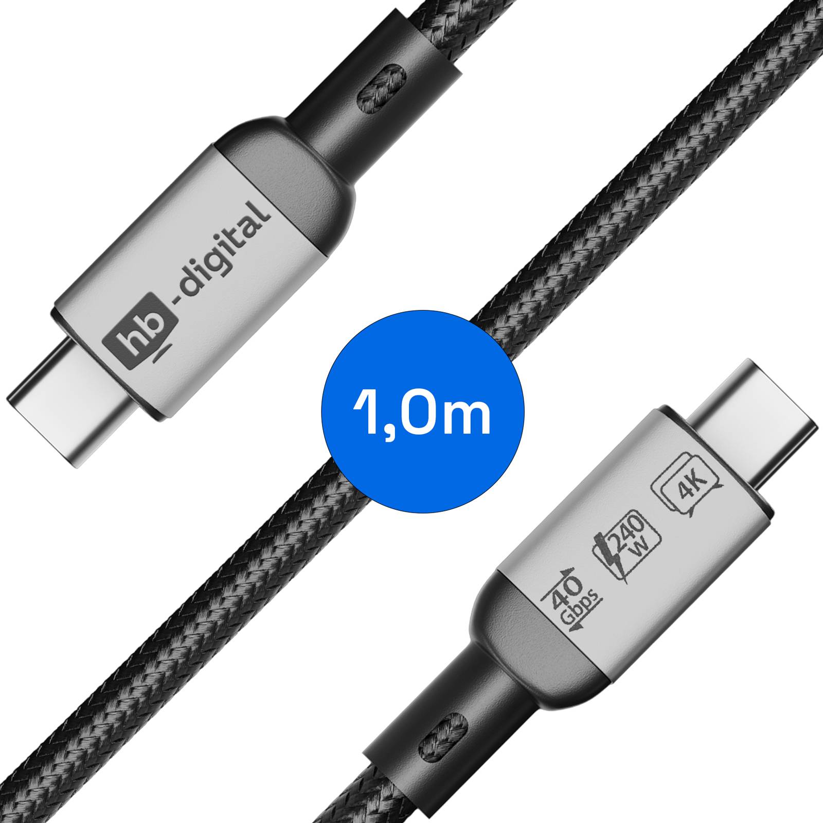 hb-digital USB Kabel USB-C Ladekabel USB-4 Datenkabel 40Gbps 240W 1m