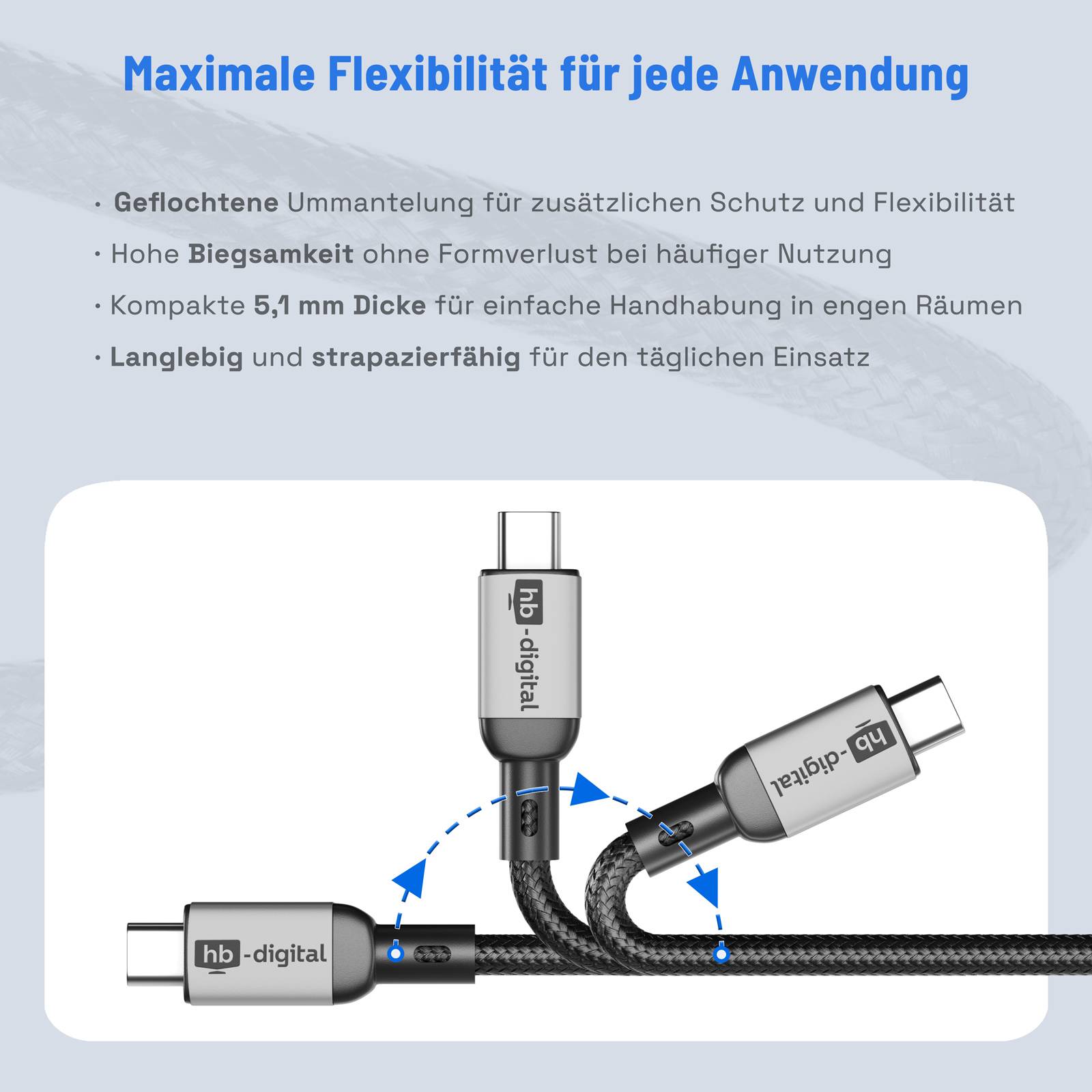 hb-digital USB Kabel USB-C Ladekabel USB-4 Datenkabel 40Gbps 240W 1m