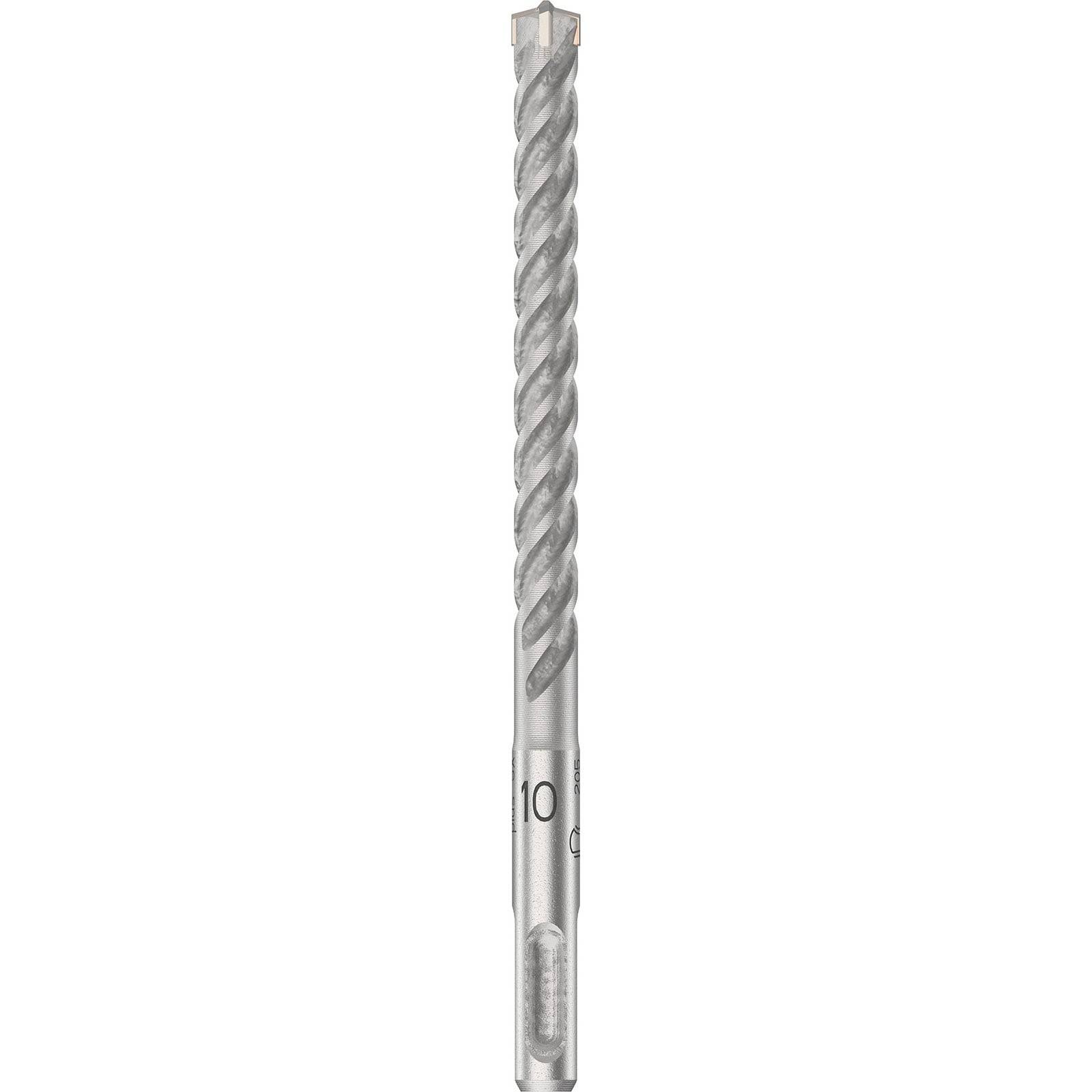 Ein Metallbohrer mit einer Spiralwendung und einer spitzen Spitze, mit der Beschriftung '10' nahe der Basis.