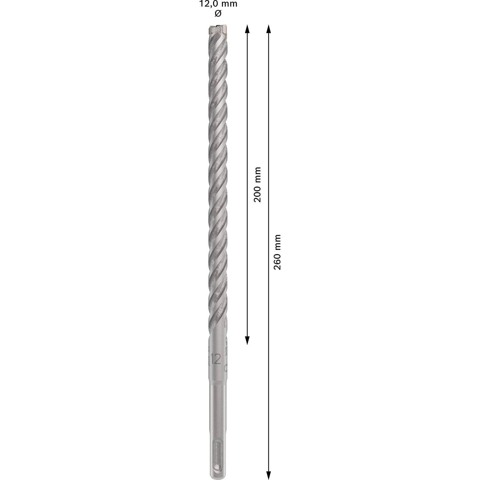 Ein grauer Bohrer mit einer Länge von 260 mm und einem Durchmesser von 12,0 mm, der eine Spiralauslegung für effizientes Bohren aufweist.