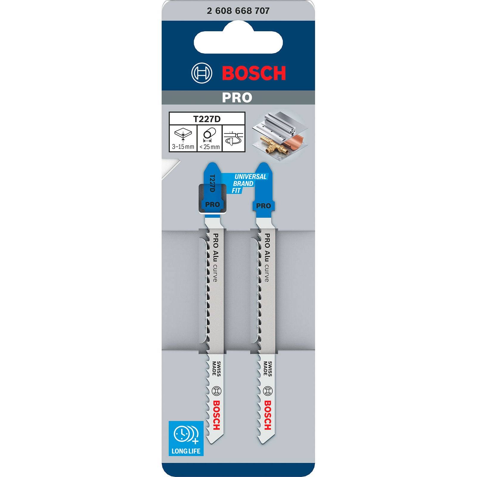 Ein Doppelpack Bosch T227D Stichsägeblätter, gekennzeichnet für 