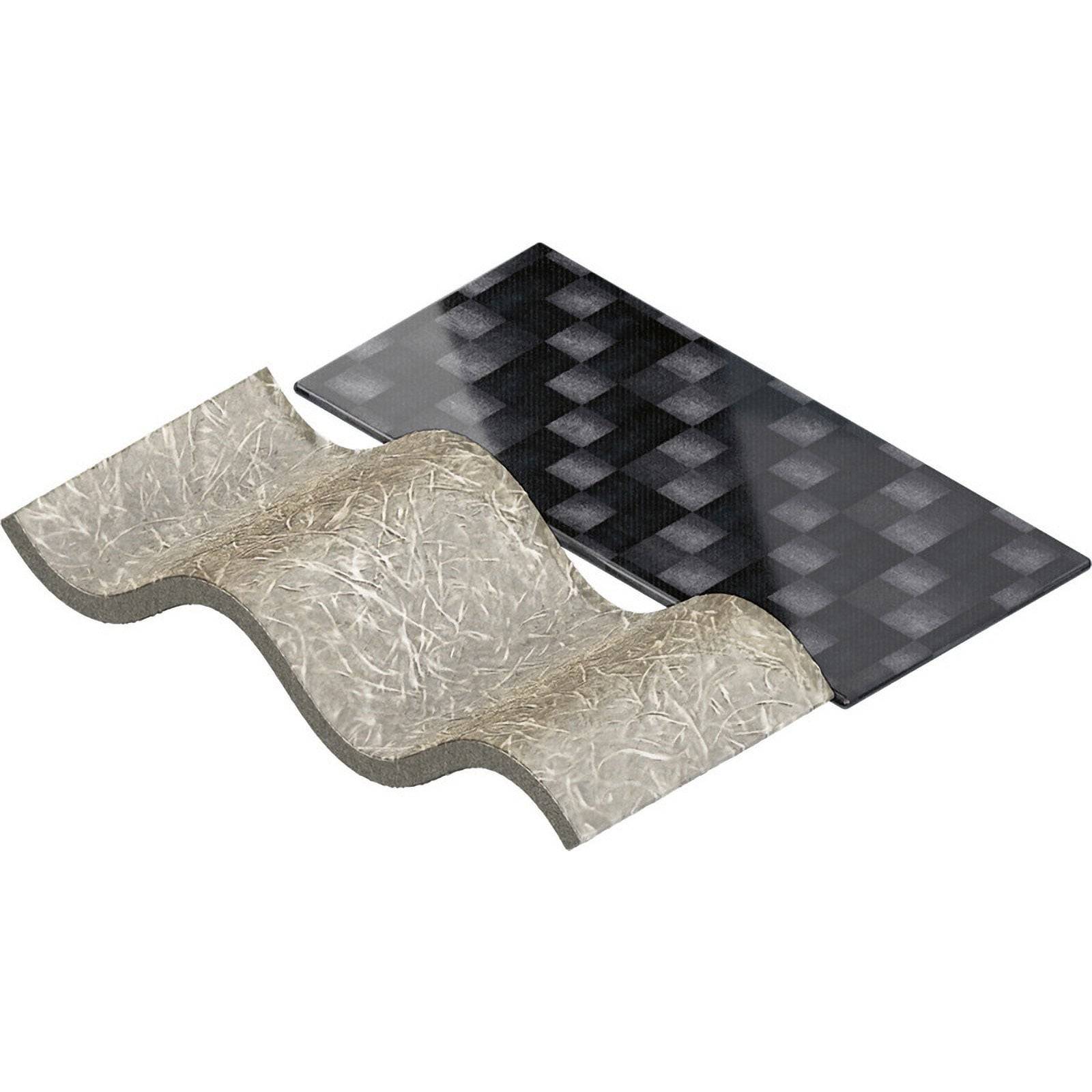 Querschnitt eines Verbundmaterials mit einer faserverstärkten Schicht und einer gemusterten, strukturierten Oberfläche.