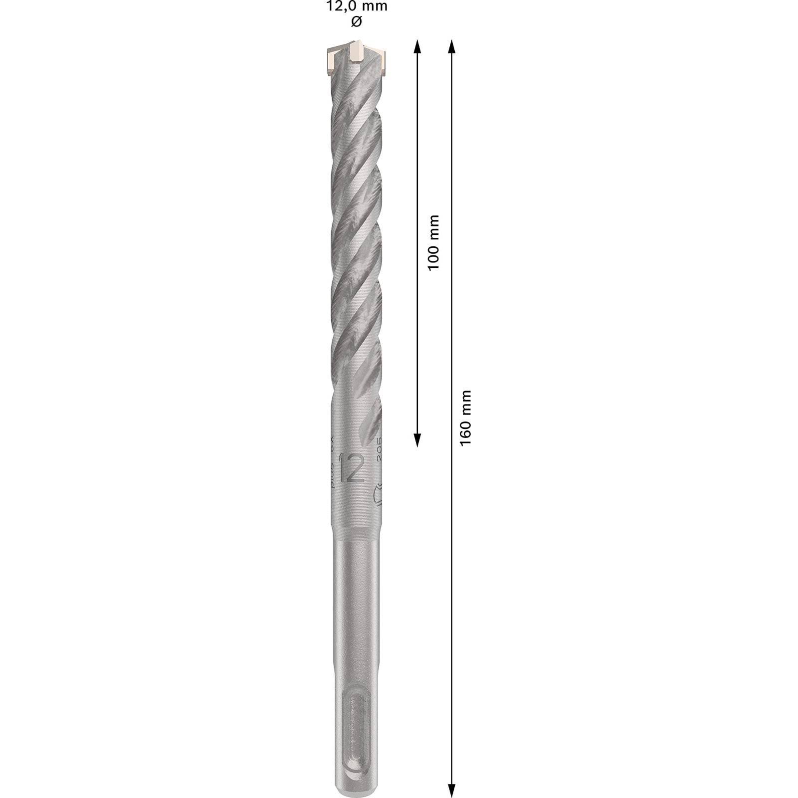 Ein Metallbohrer mit gedrehter Konstruktion, 160 mm lang mit einem Durchmesser von 12 mm, geeignet für Maurerarbeiten.