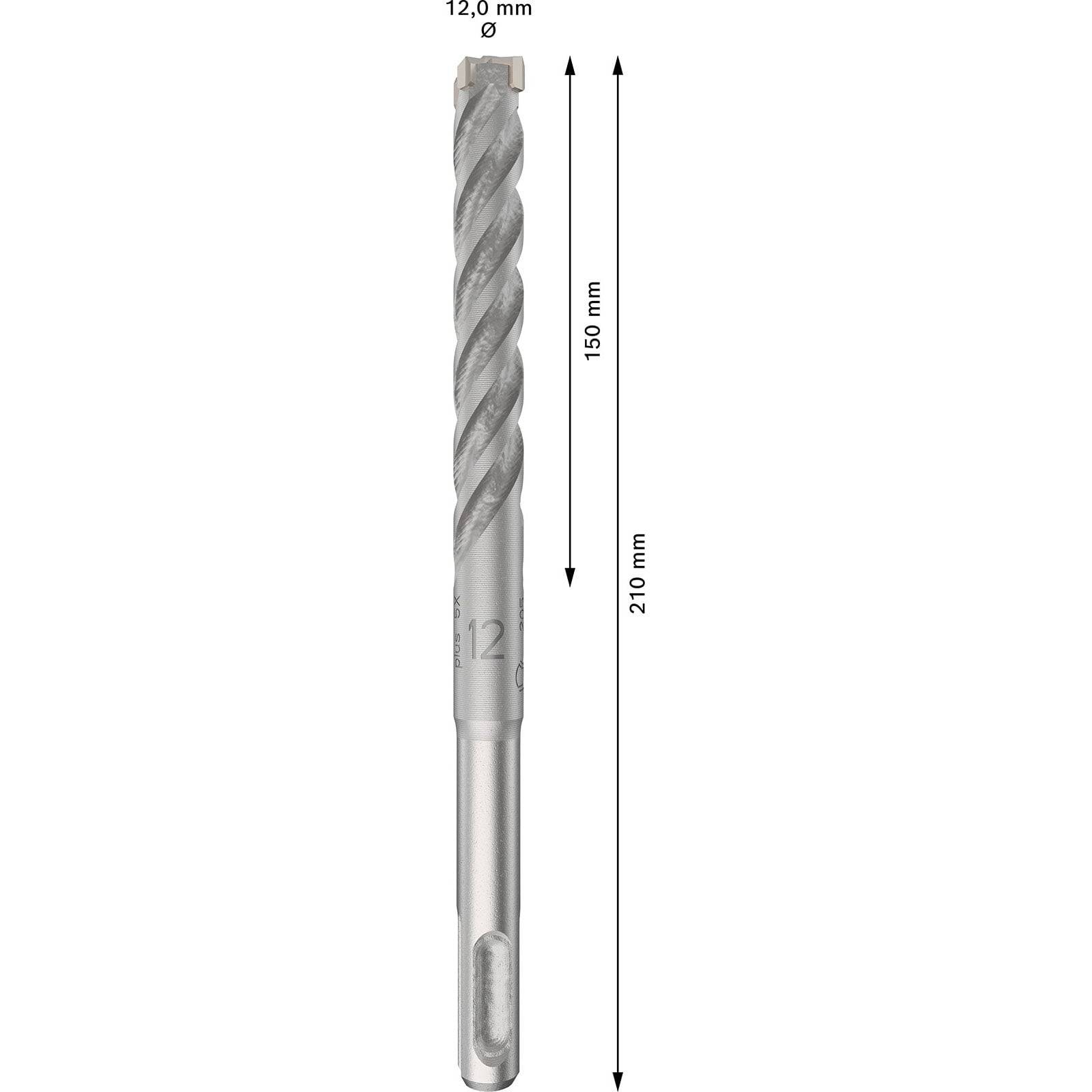 Ein silberner Bohrer mit einer Gesamtlänge von 210 mm und einem Durchmesser von 12 mm, mit einem 150 mm langen Wendel-Bohrabschnitt zum Bohren.