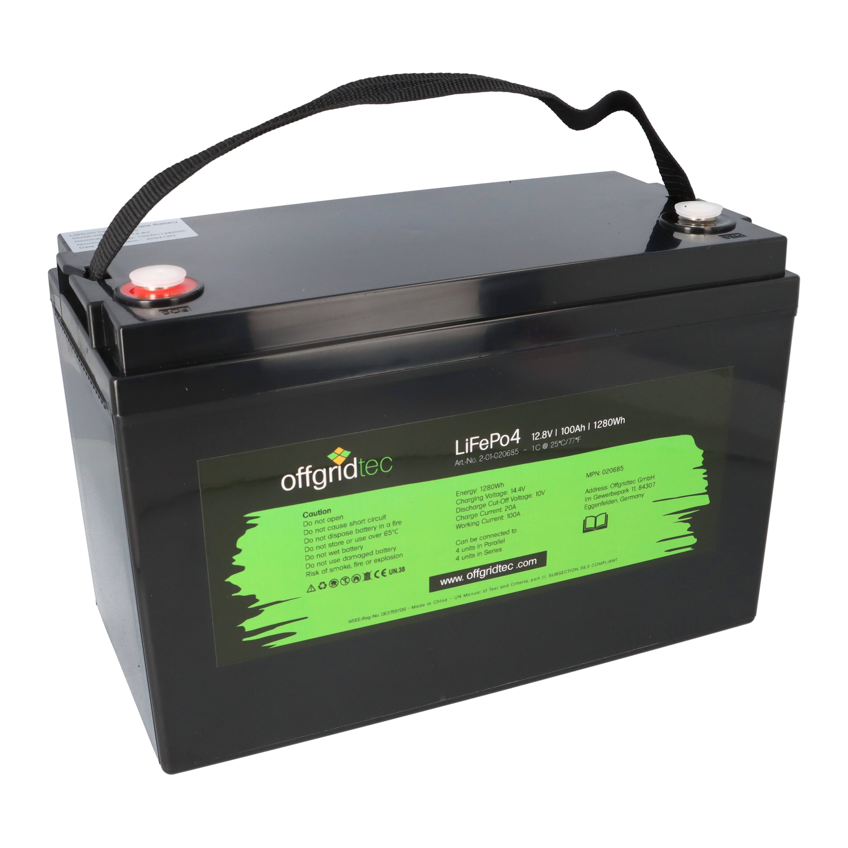 Offgridtec LifePo4 Akku 12/100 12,8V 100Ah 1280Wh mit 0% MwSt nach §12 Abs. 3 UstG