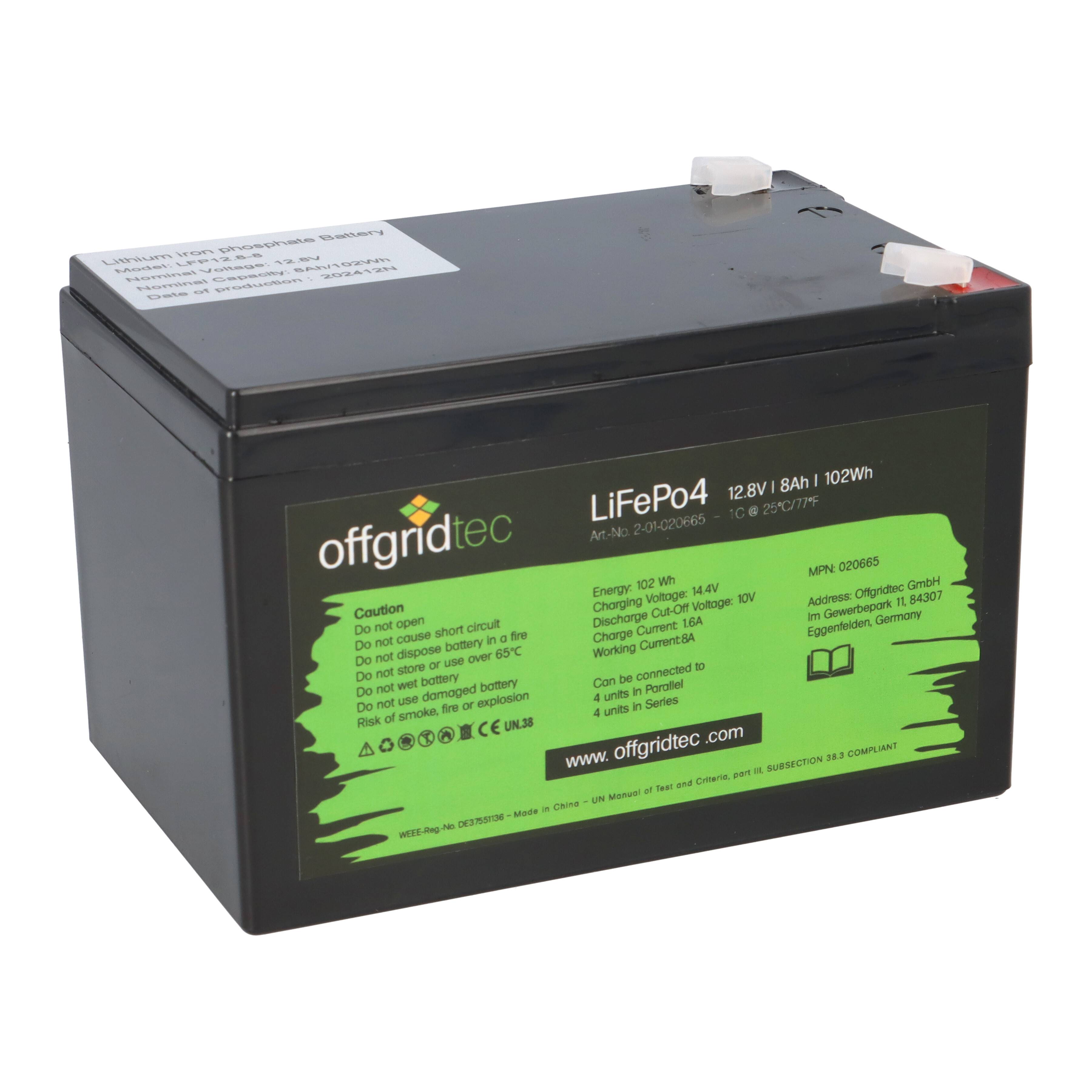 Offgridtec LifePo4 Akku 12/8 12,8V 8Ah 103Wh mit 0% MwSt nach §12 Abs. 3 UstG