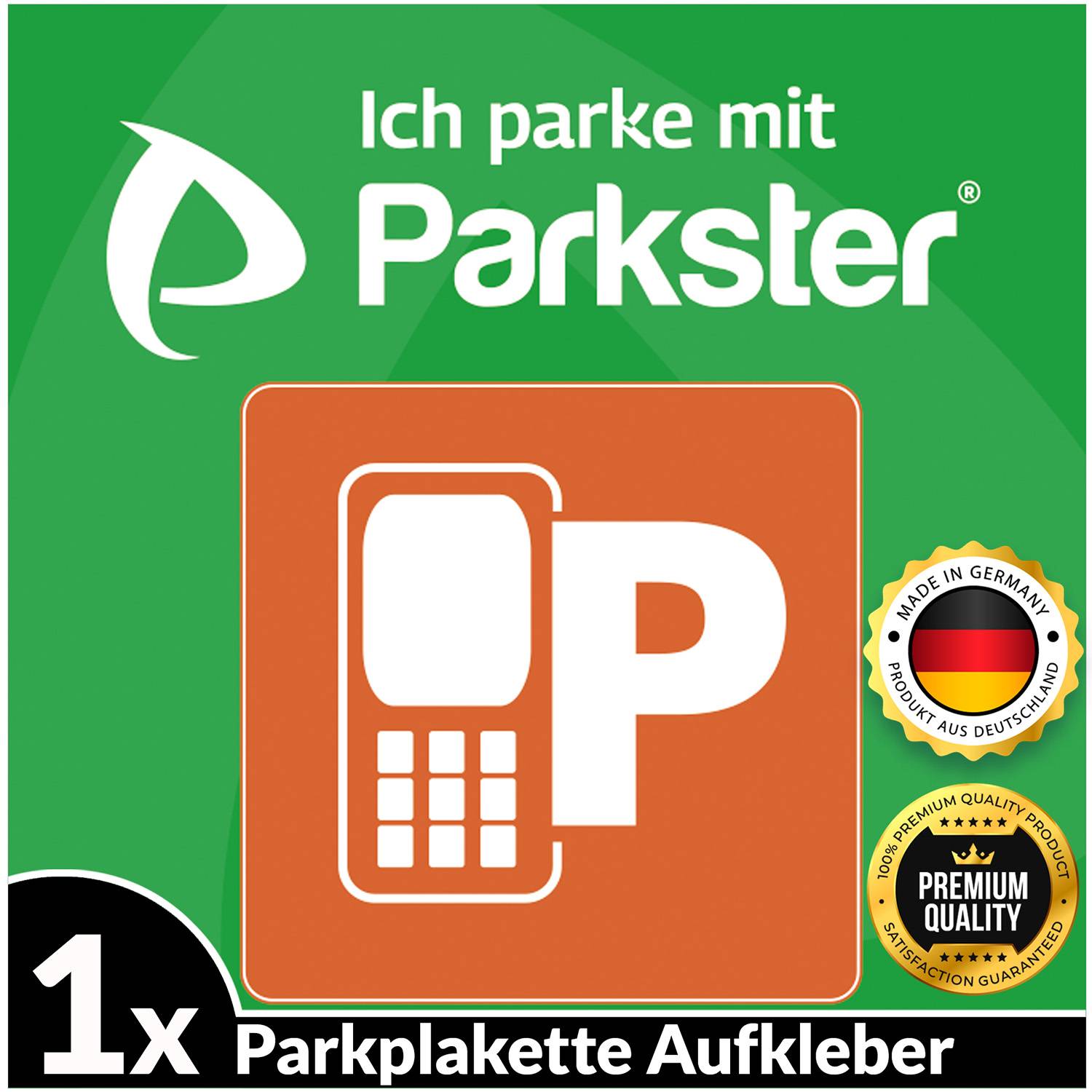 1x PARKSTER Parkplakette Hinterglasaufkleber Ticket Aufkleber Parkster Vignette KFZ Auto Park APP Sticker (6 x 6 cm, UV Schutz, wiederablösbar)