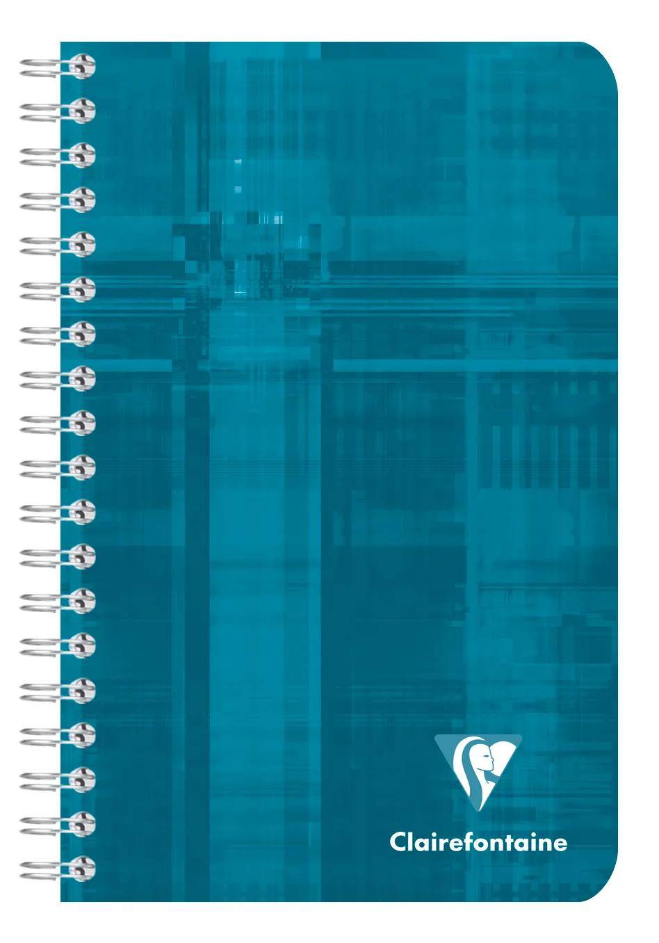 Tealblaues Spiralbindungs-Notizbuch mit abstraktem geometrischem Muster und Clairefontaine-Logo unten.