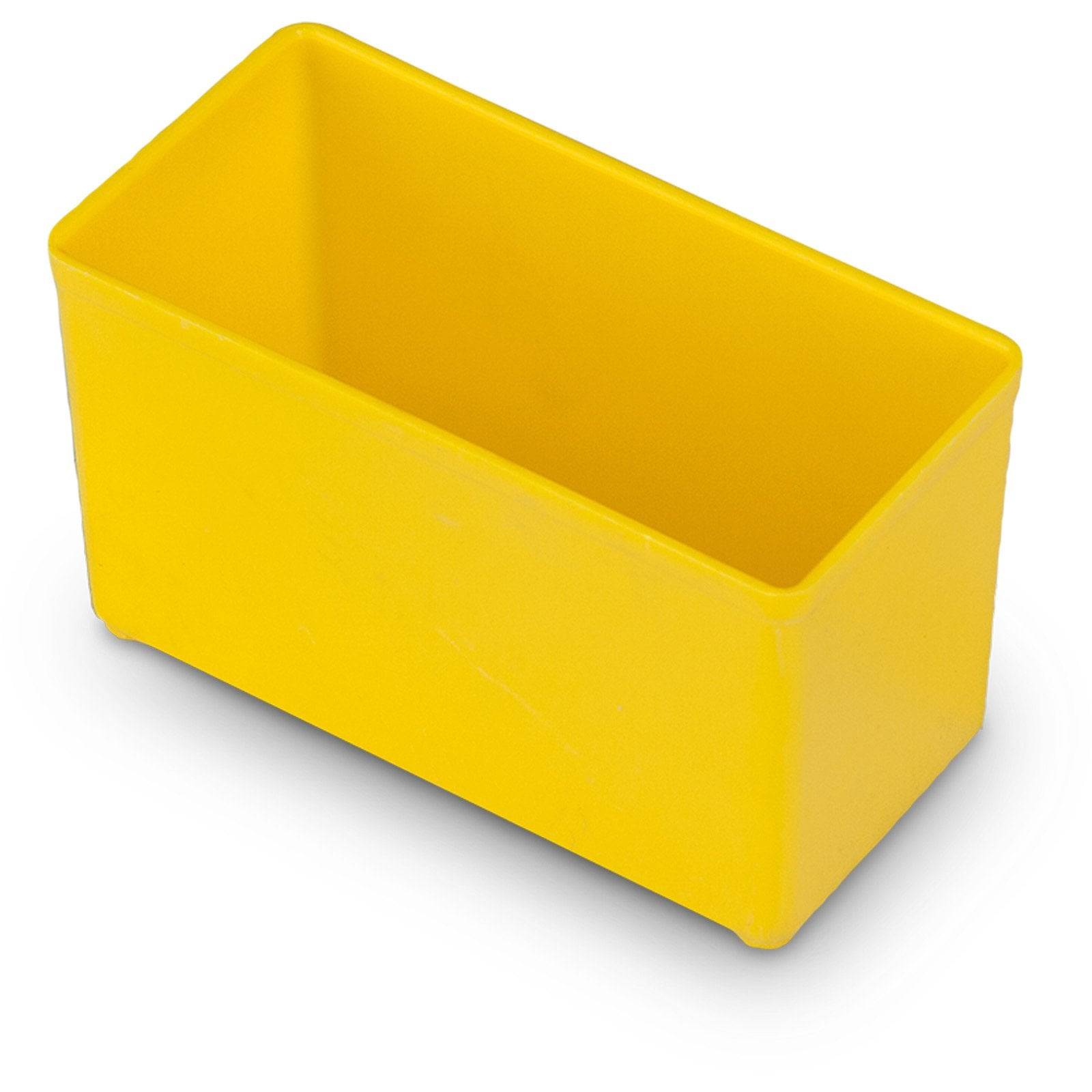 Ein helles Gelb, rechteckiger Kunststoffbehälter mit hohlem Inneren und glatten Oberflächen.