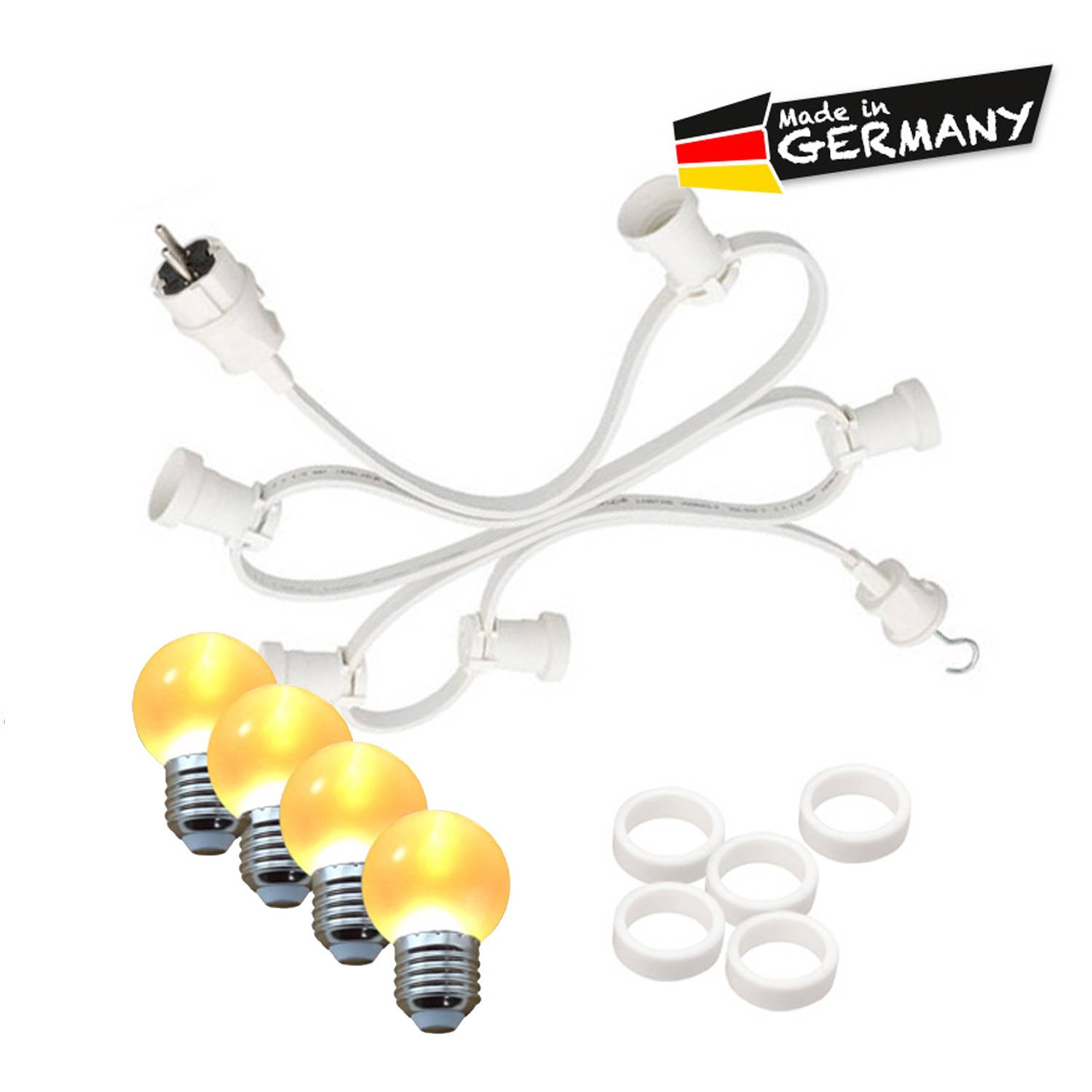 Illu- Partylichterkette 20m Weiß Für Außen Garten 30 Ultra-Warmweiße LED Kugeln