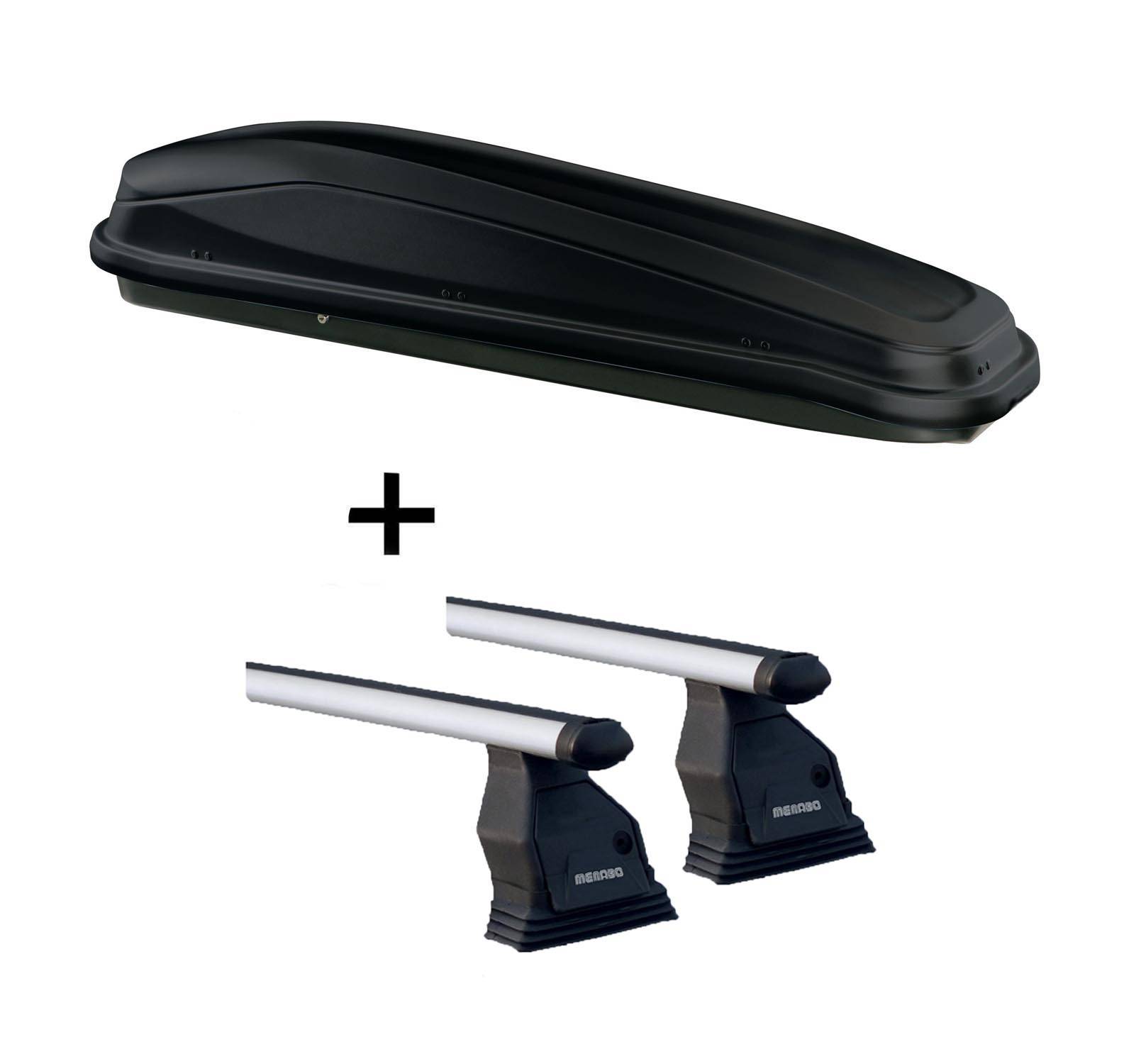 Skibox JUEASY300 300Ltr schwarz + Dachträger Menabo Tema kompatibel mit für BMW 3er Coupe E90 2005-2011