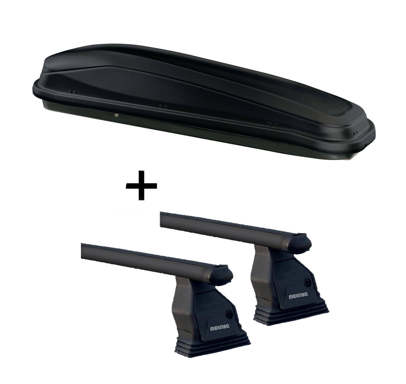 Skibox JUEASY300 300Ltr schwarz + Dachträger Menabo Tema Stahl kompatibel mit für Mercedes A-Klasse W169 2004-2012