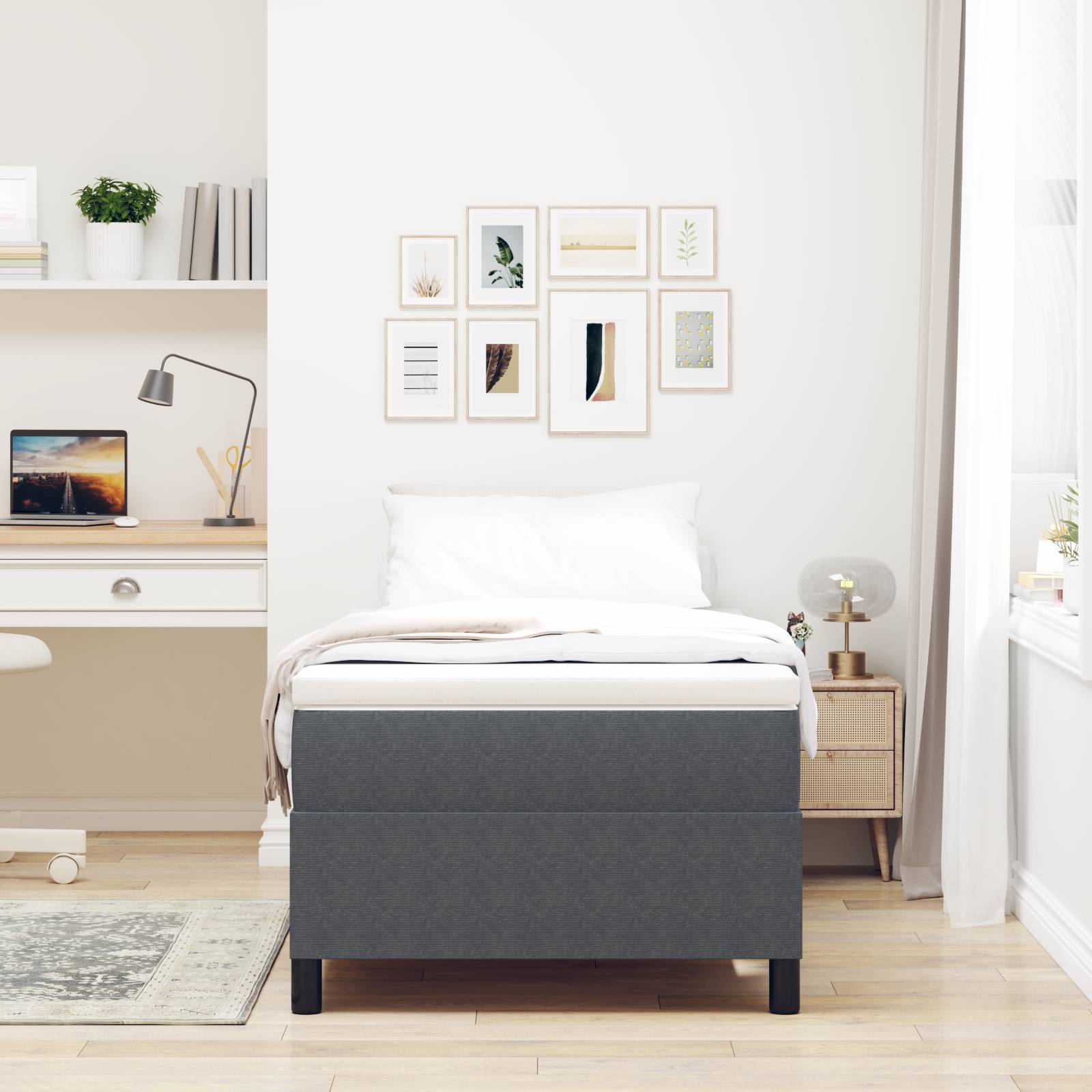 vidaXL Boxspringbett Dunkelgrau Cordstoff