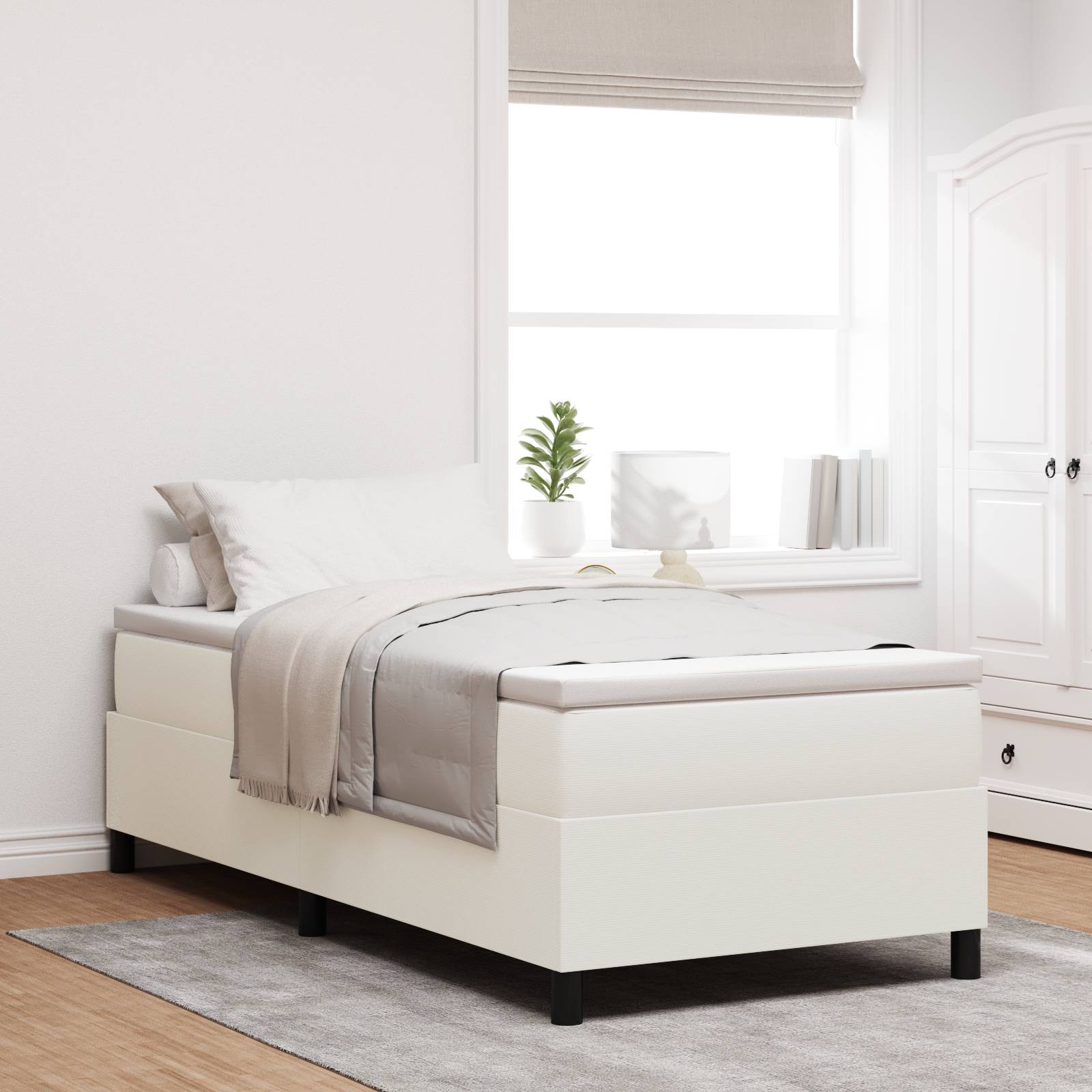 vidaXL Boxspringbett mit Matratze in Creme, 90 x 200 cm, aus Cord-Stoff