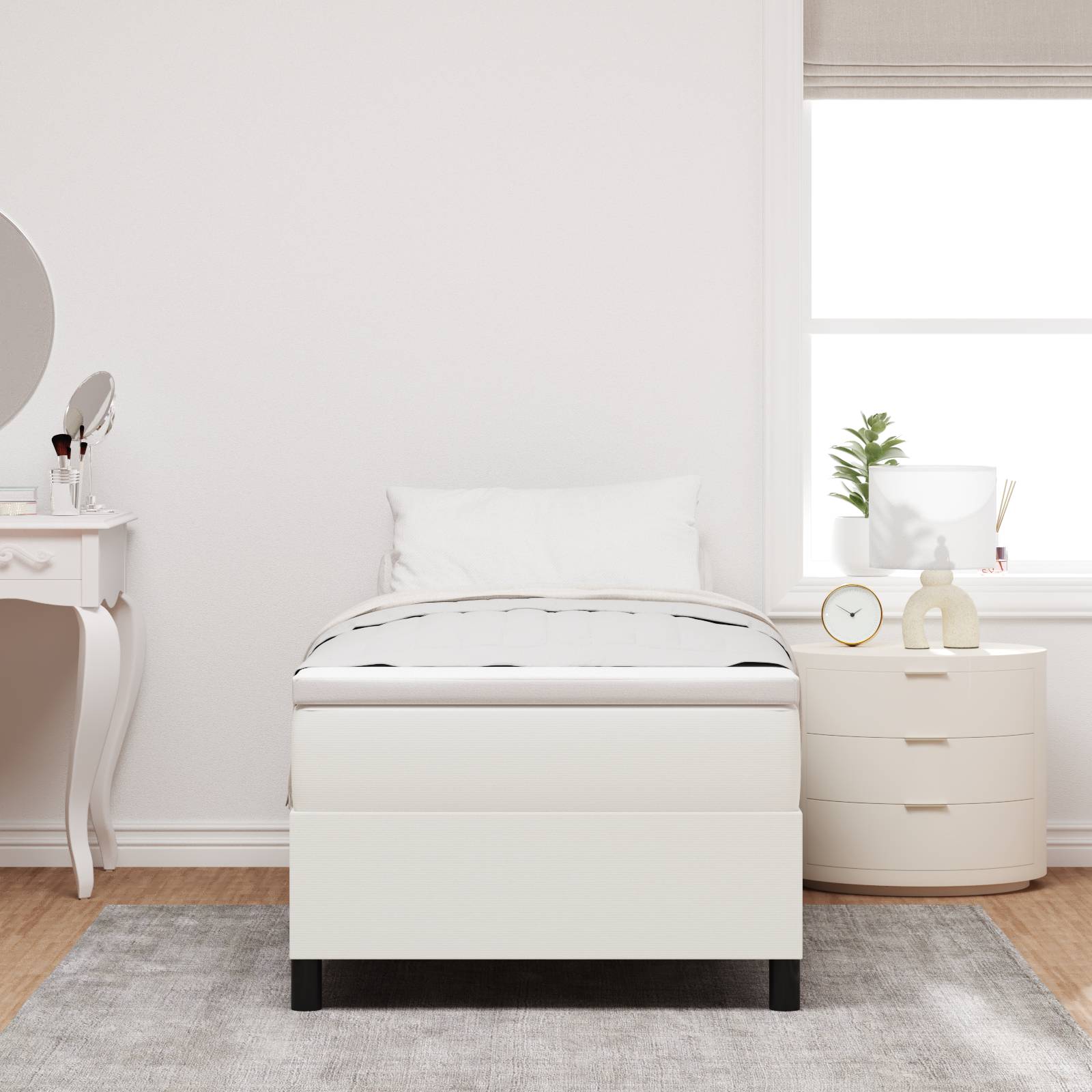 vidaXL Boxspringbett mit Matratze in Creme, 90 x 200 cm, aus Cord-Stoff
