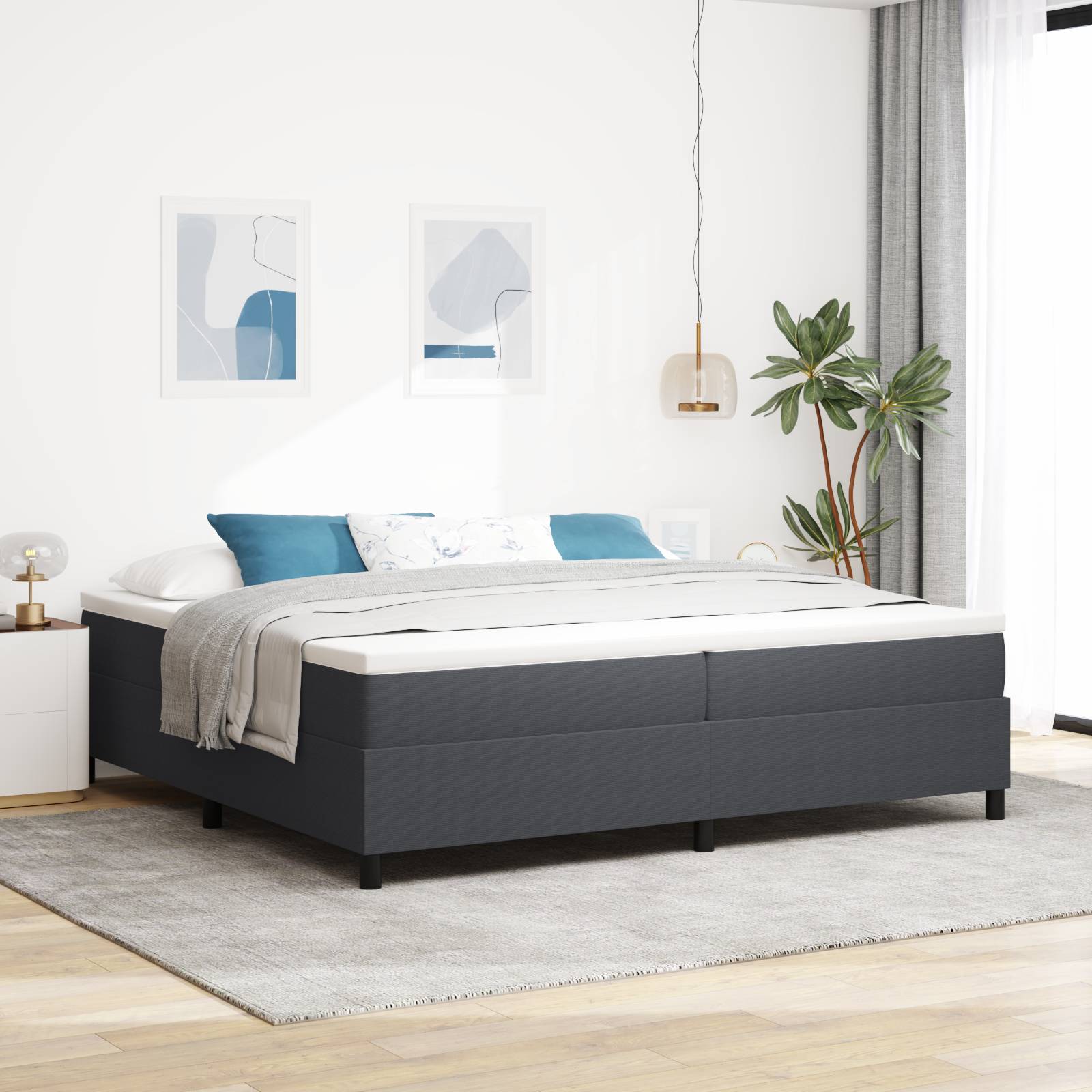 vidaXL Boxspringbett mit Matratze in Dunkelgrau, 200 x 200 cm, Cord-Stoff.