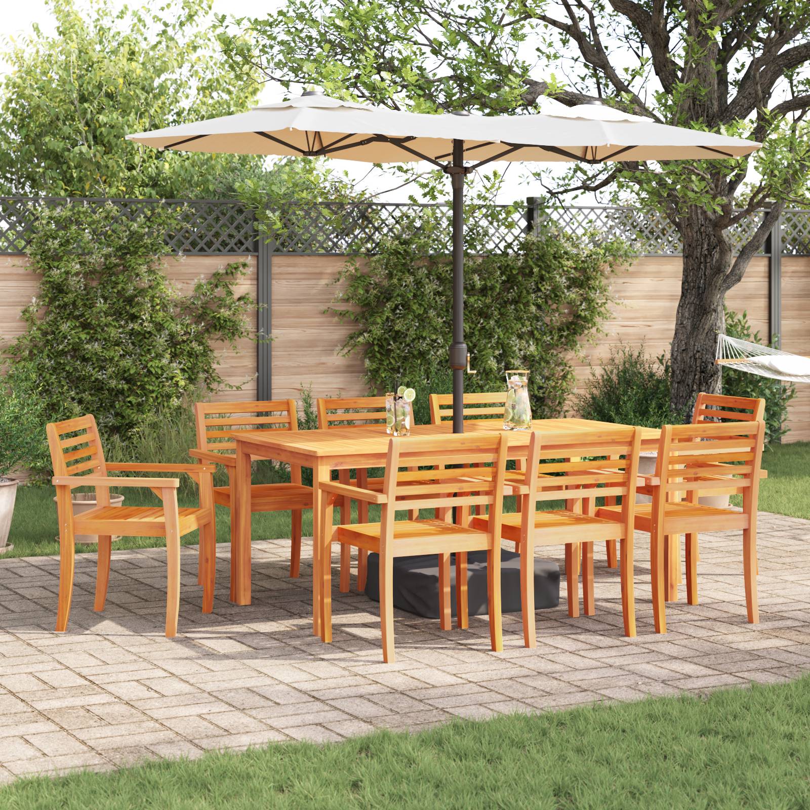 vidaXL 9-teiliges Garten-Esszimmer-Set aus massivem Akazienholz
