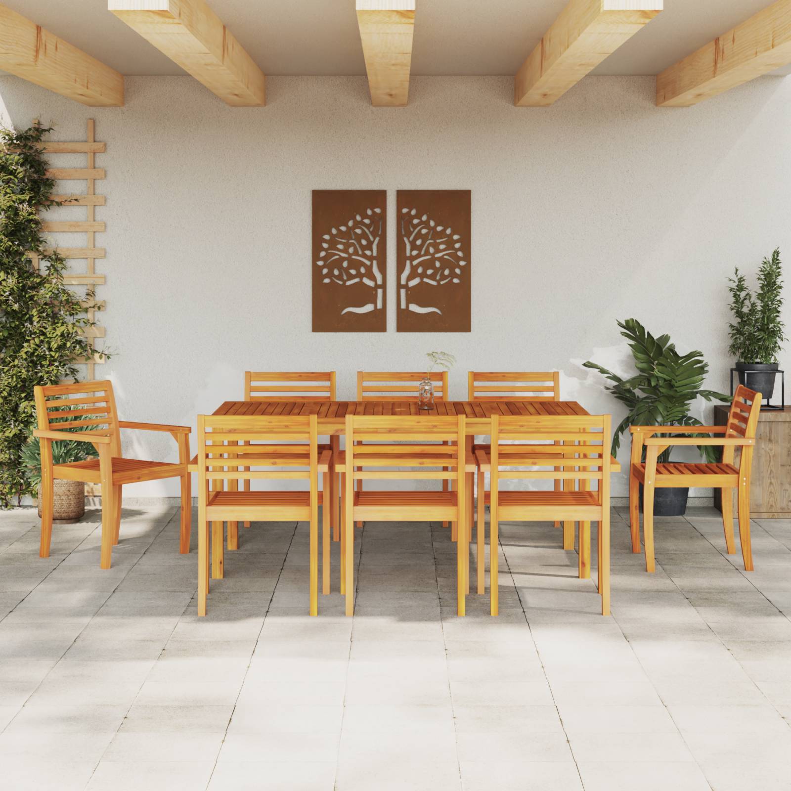 vidaXL 9-teiliges Garten-Esszimmer-Set aus massivem Akazienholz