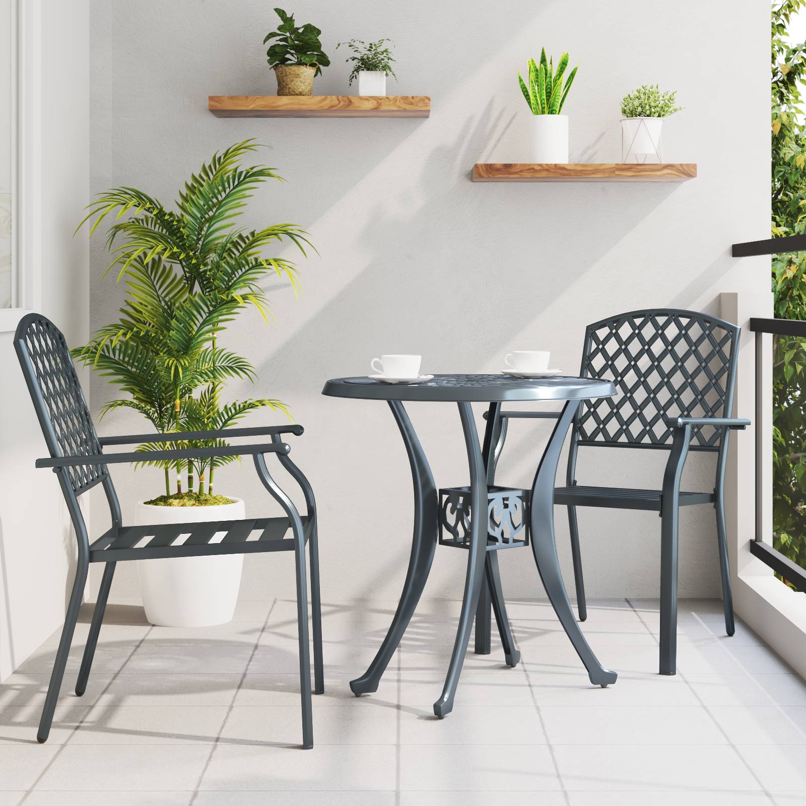 vidaXL Gartenstühle 2 Stk. Stapelbar Anthrazit Stahl
