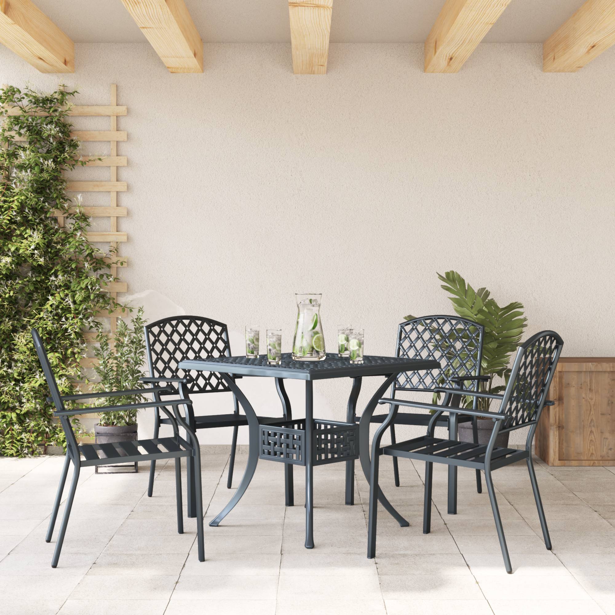vidaXL Gartenstühle 4 Stk. Stapelbar Anthrazit Stahl