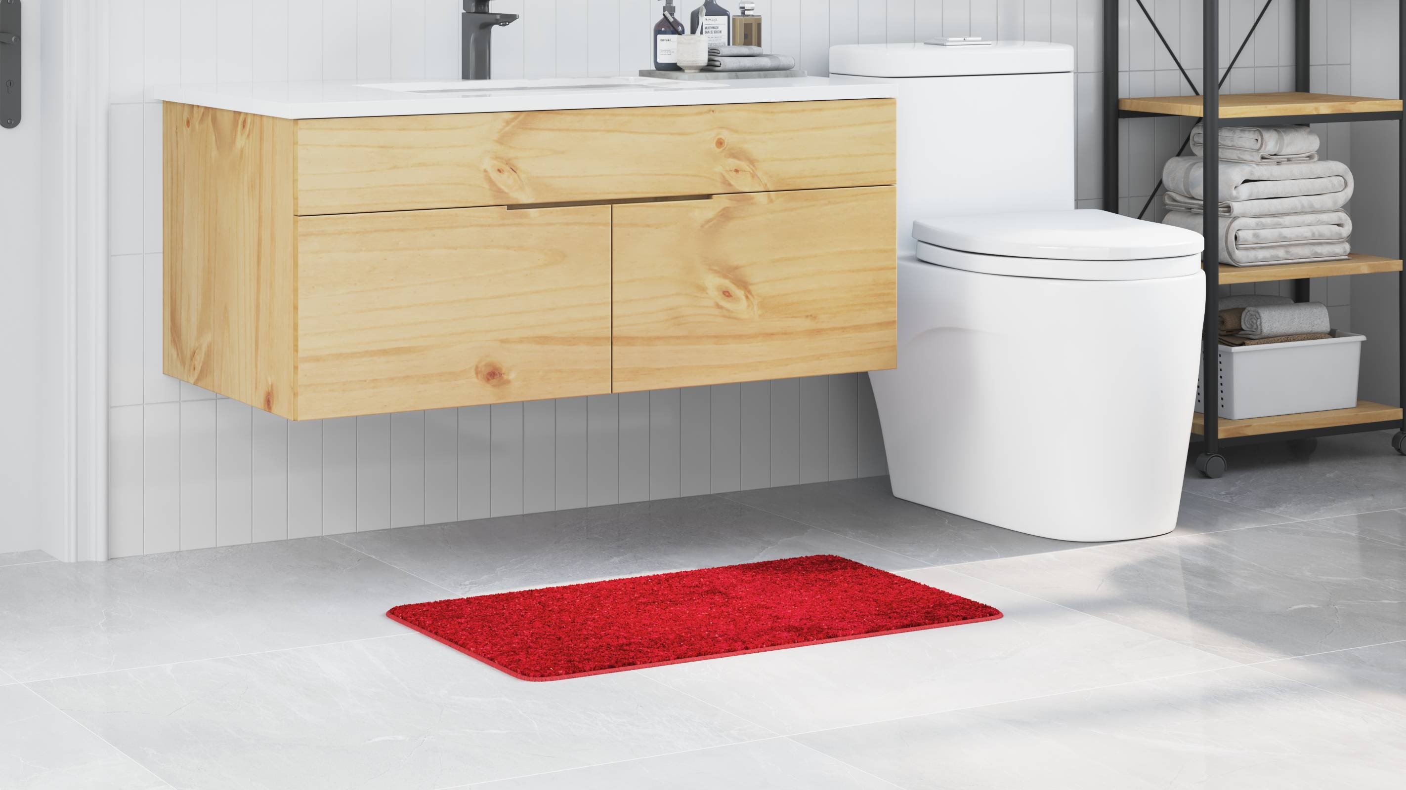 vidaXL Badematte Rechteckig Rot 50x80 cm Polypropylen Rutschfest