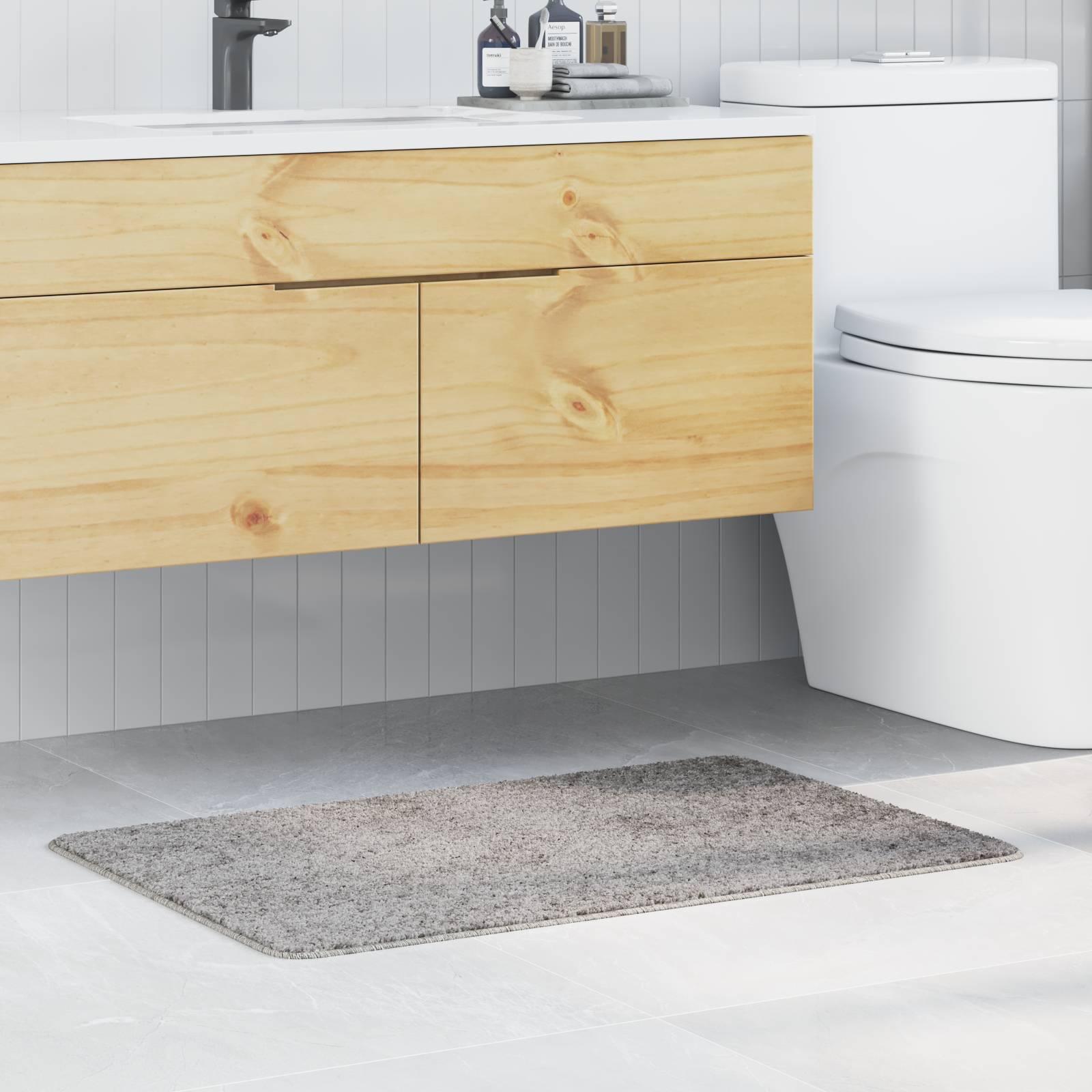 vidaXL Badematte Rechteckig Grau 60x90 cm Polypropylen Rutschfest