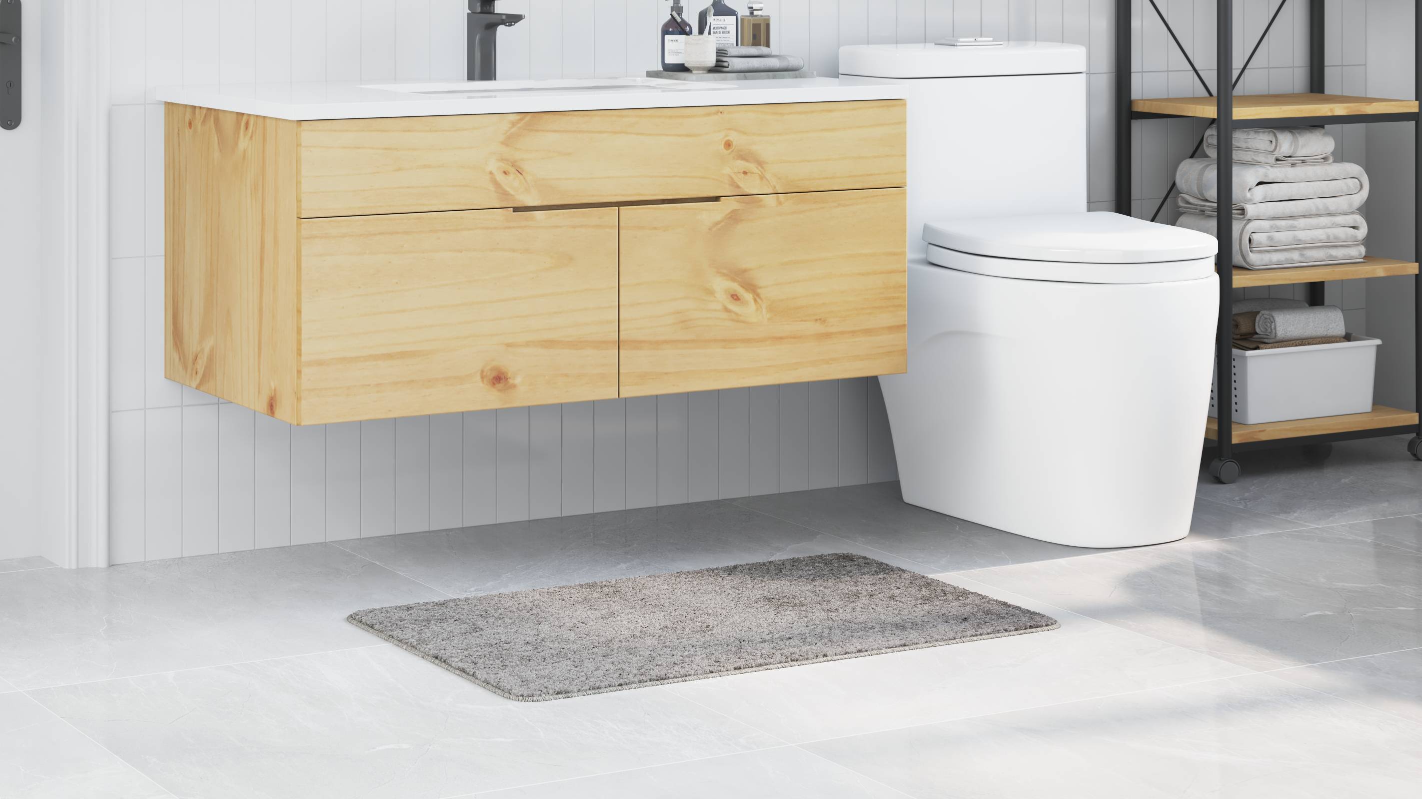 vidaXL Badematte Rechteckig Grau 60x90 cm Polypropylen Rutschfest