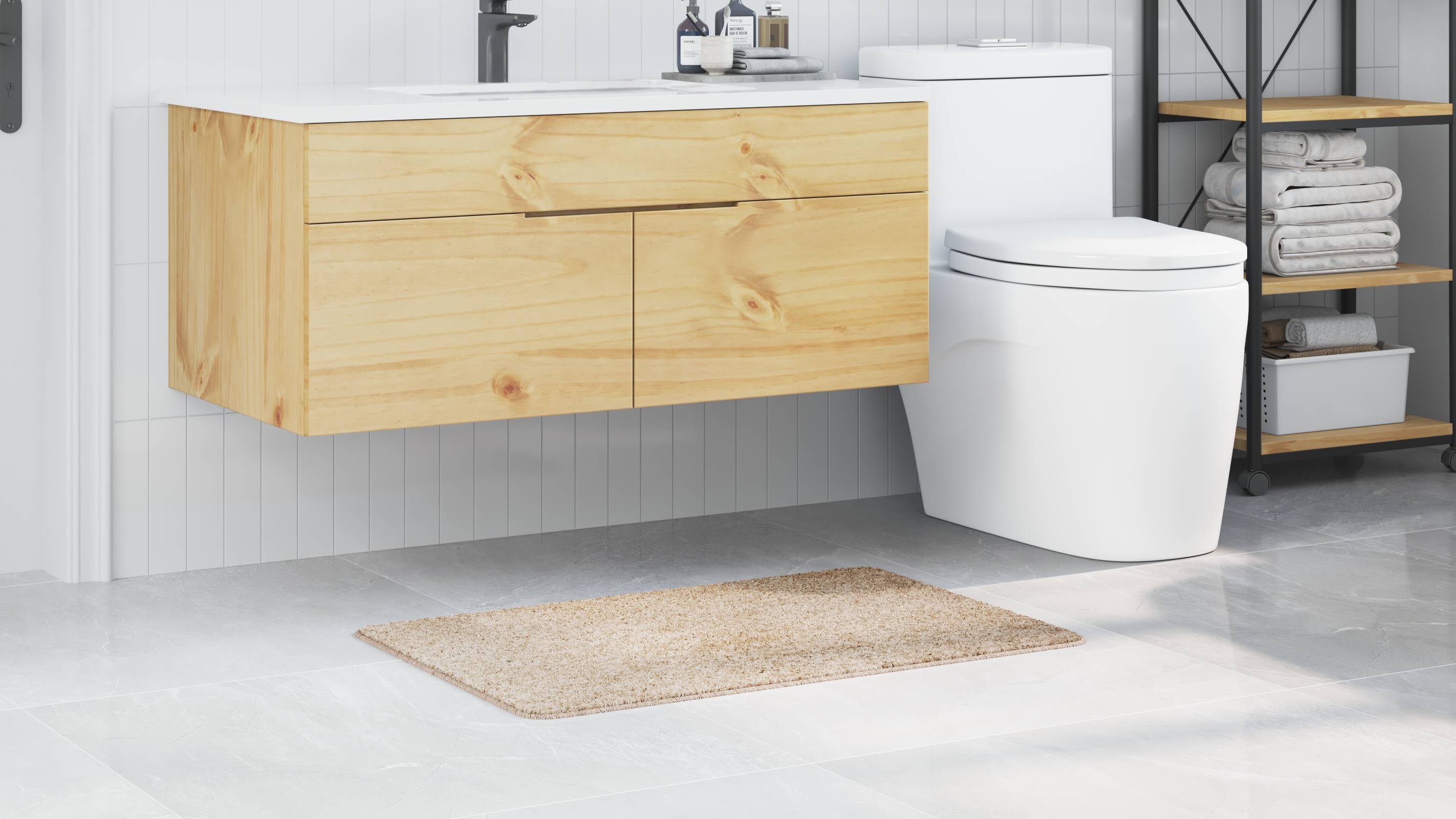 vidaXL Badematte Rechteckig Creme 60x90 cm Polypropylen Rutschfest