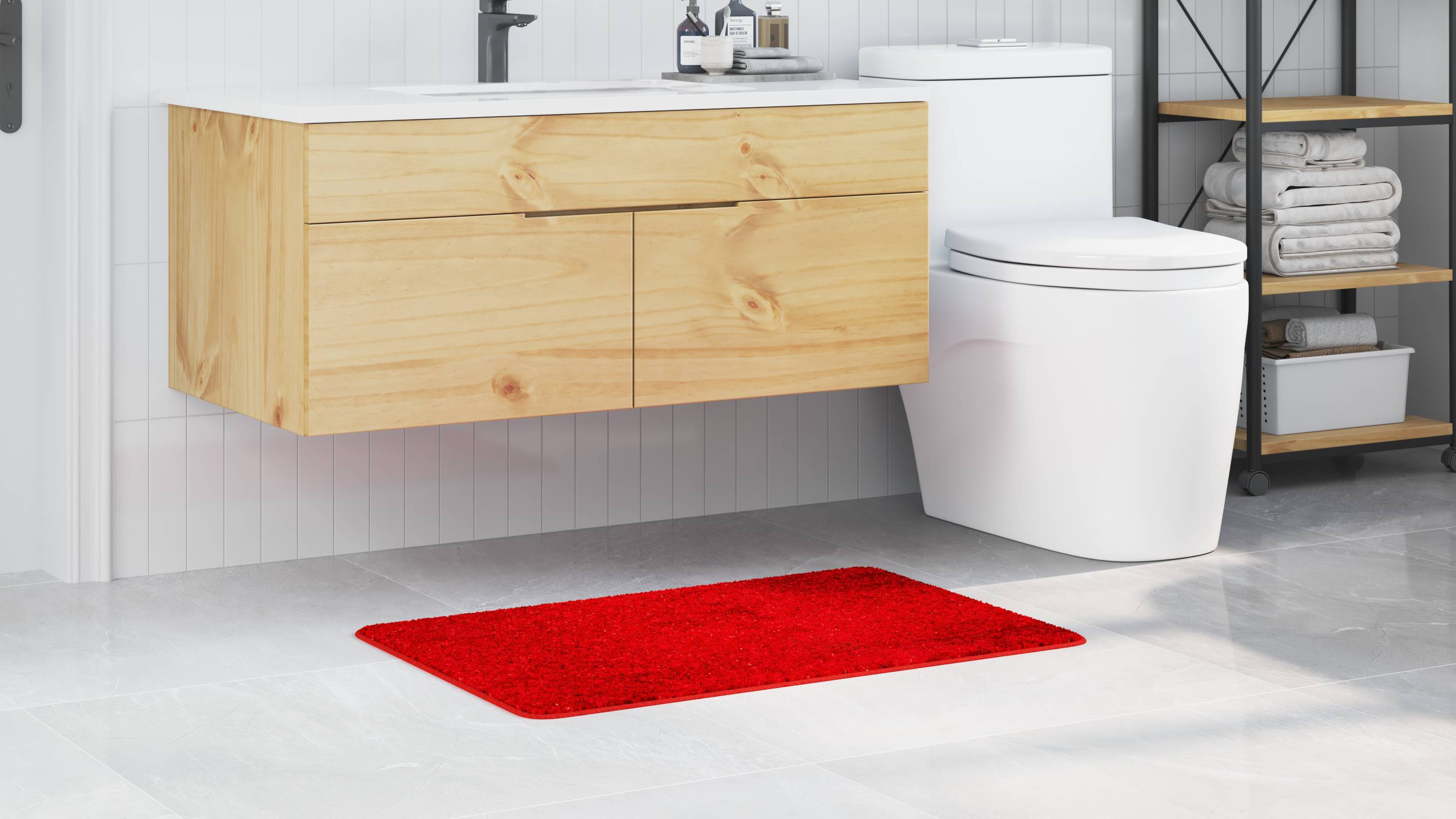 vidaXL Badematte Rechteckig Rot 60x90 cm Polypropylen Rutschfest