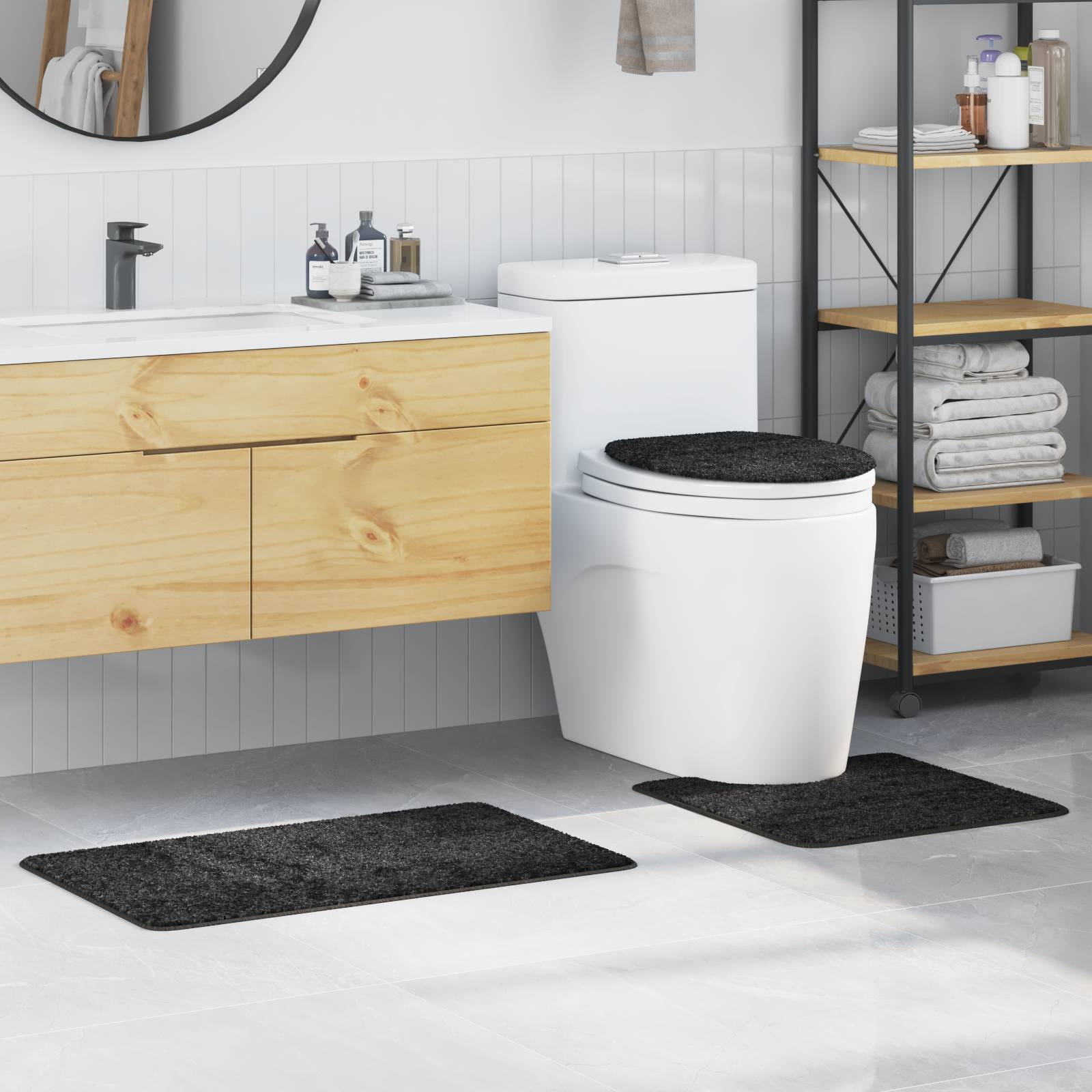 vidaXL 3-tlg. Badematten-Set Dunkelgrau Polypropylen Rutschfest