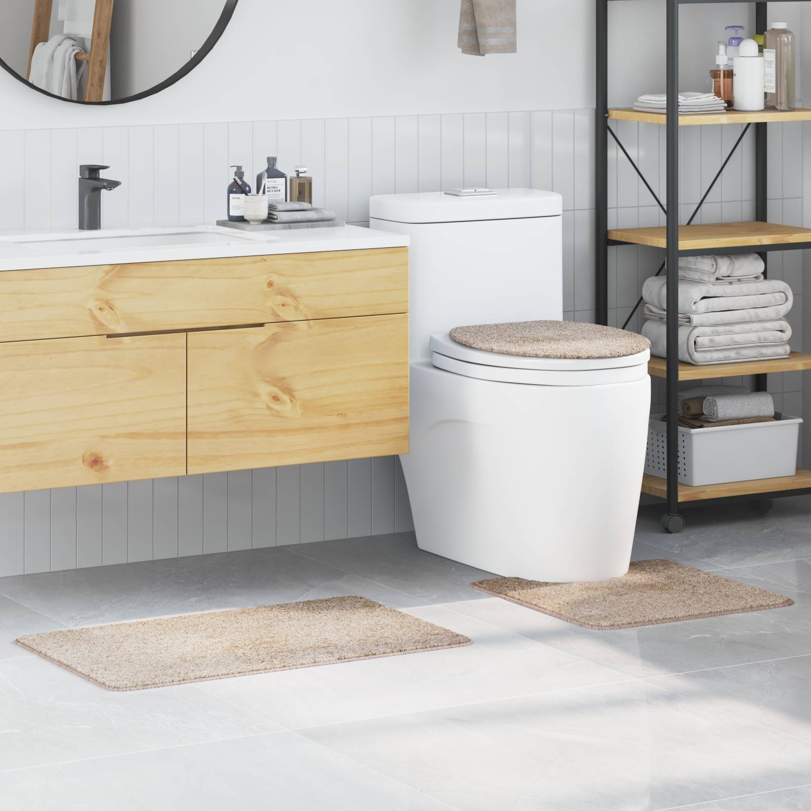 vidaXL 3-tlg. Badematten-Set Creme Polypropylen Rutschfest