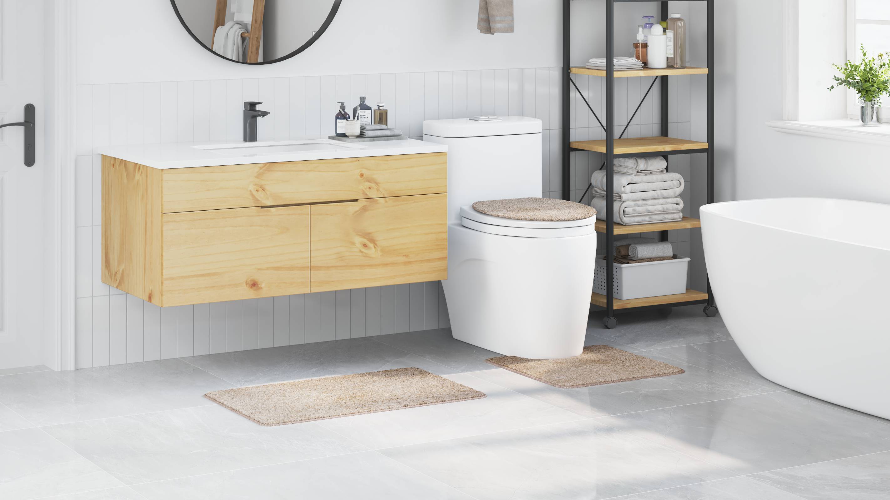 vidaXL 3-tlg. Badematten-Set Creme Polypropylen Rutschfest
