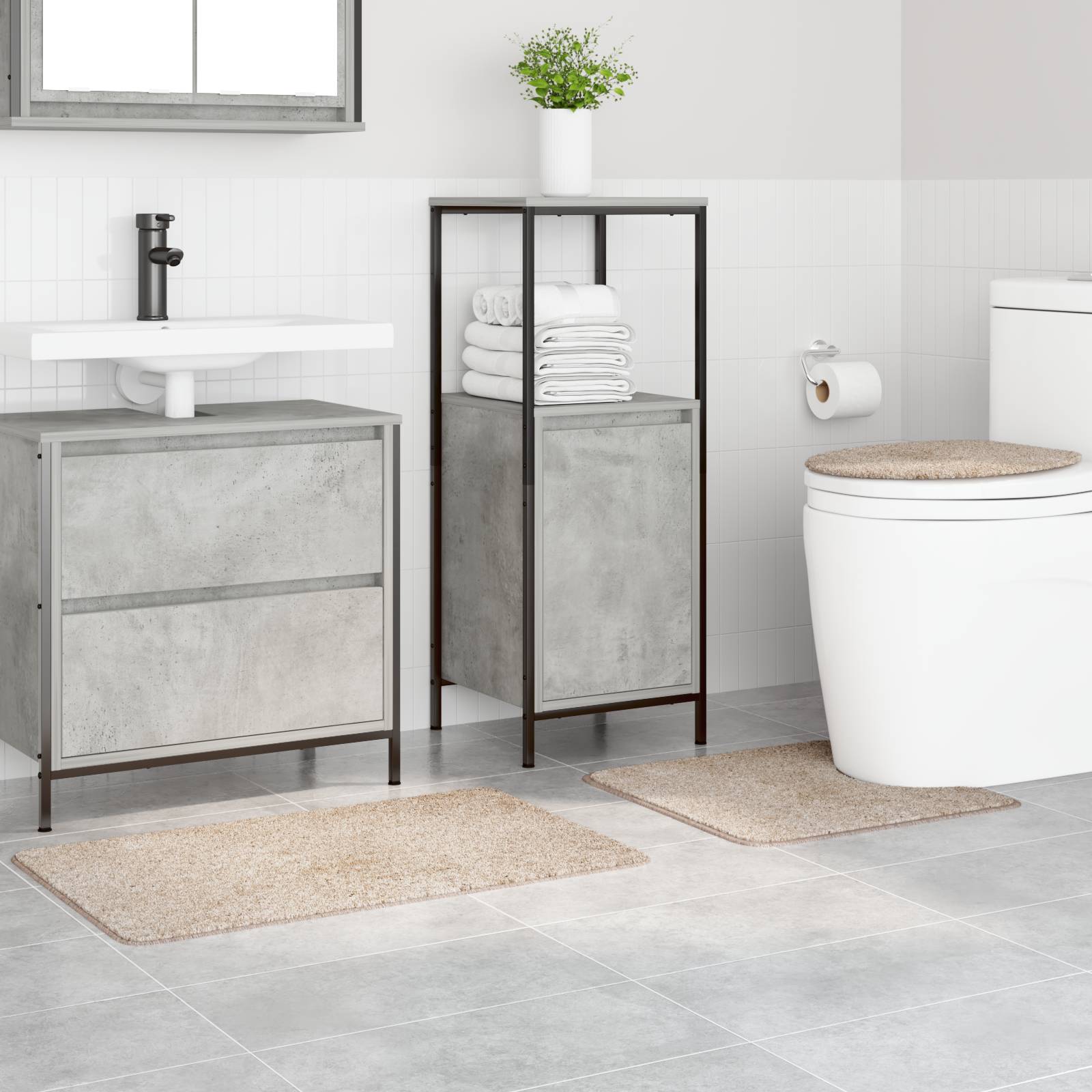 vidaXL 3-tlg. Badematten-Set Creme Polypropylen Rutschfest