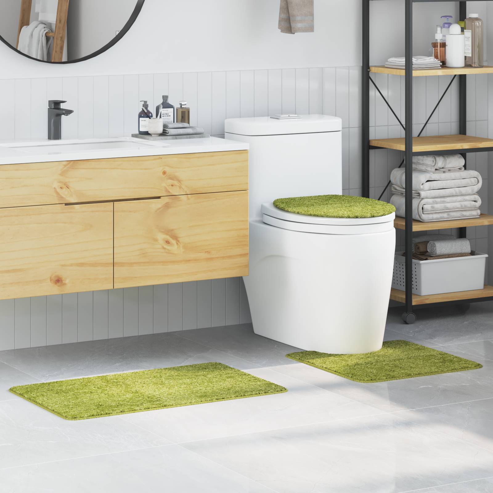 vidaXL 3-tlg. Badematten-Set Grün Polypropylen rutschfest