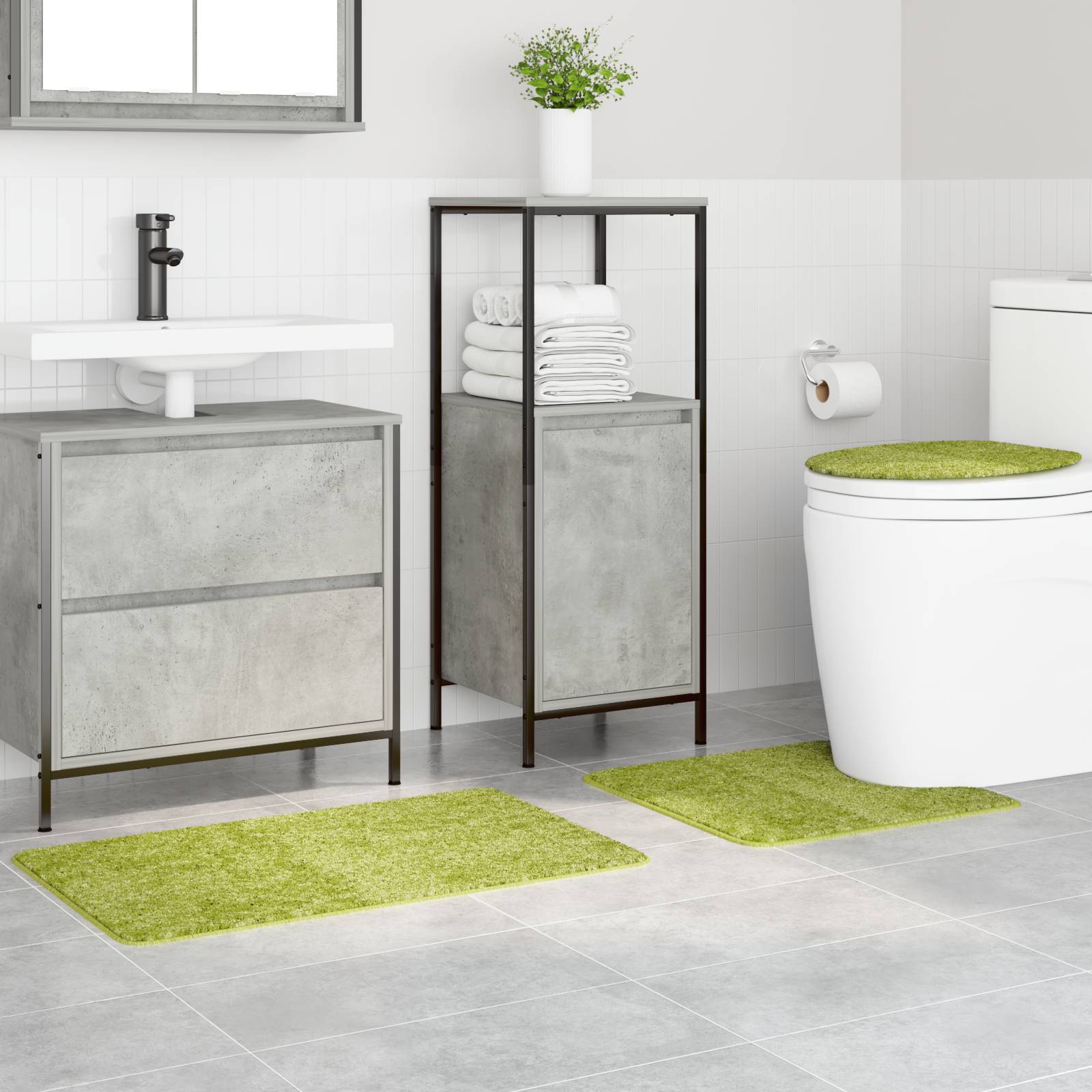 vidaXL 3-tlg. Badematten-Set Grün Polypropylen rutschfest
