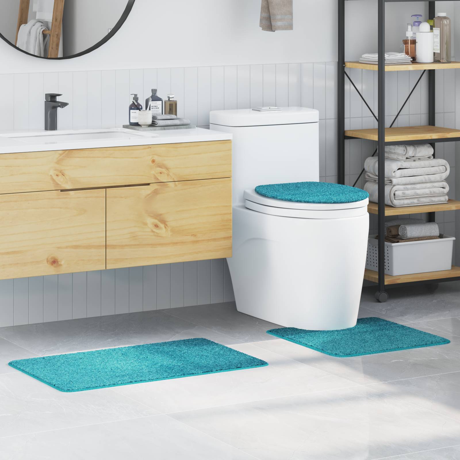 vidaXL 3-tlg. Badematten-Set Türkis Polypropylen Rutschfest