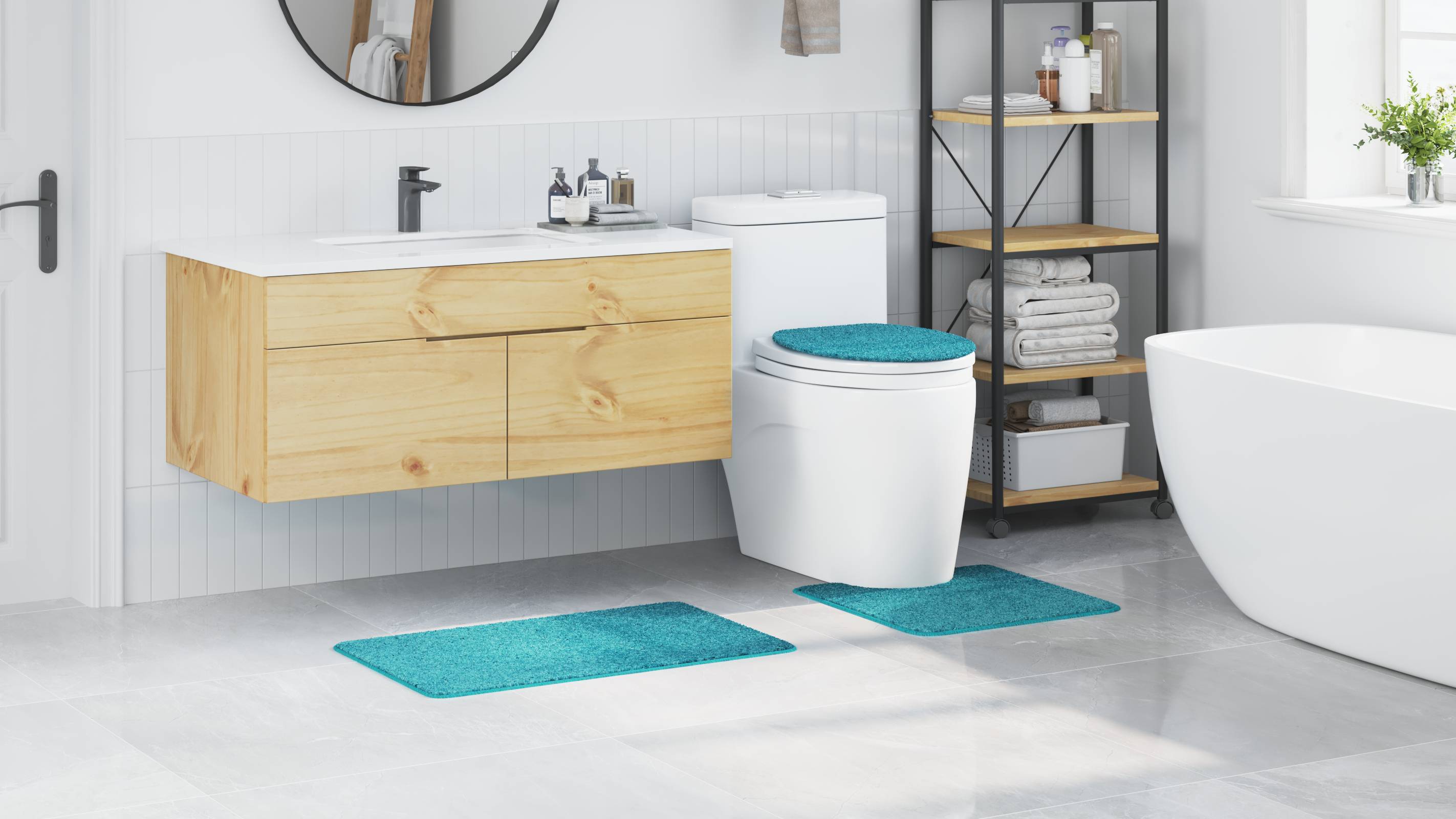 vidaXL 3-tlg. Badematten-Set Türkis Polypropylen Rutschfest