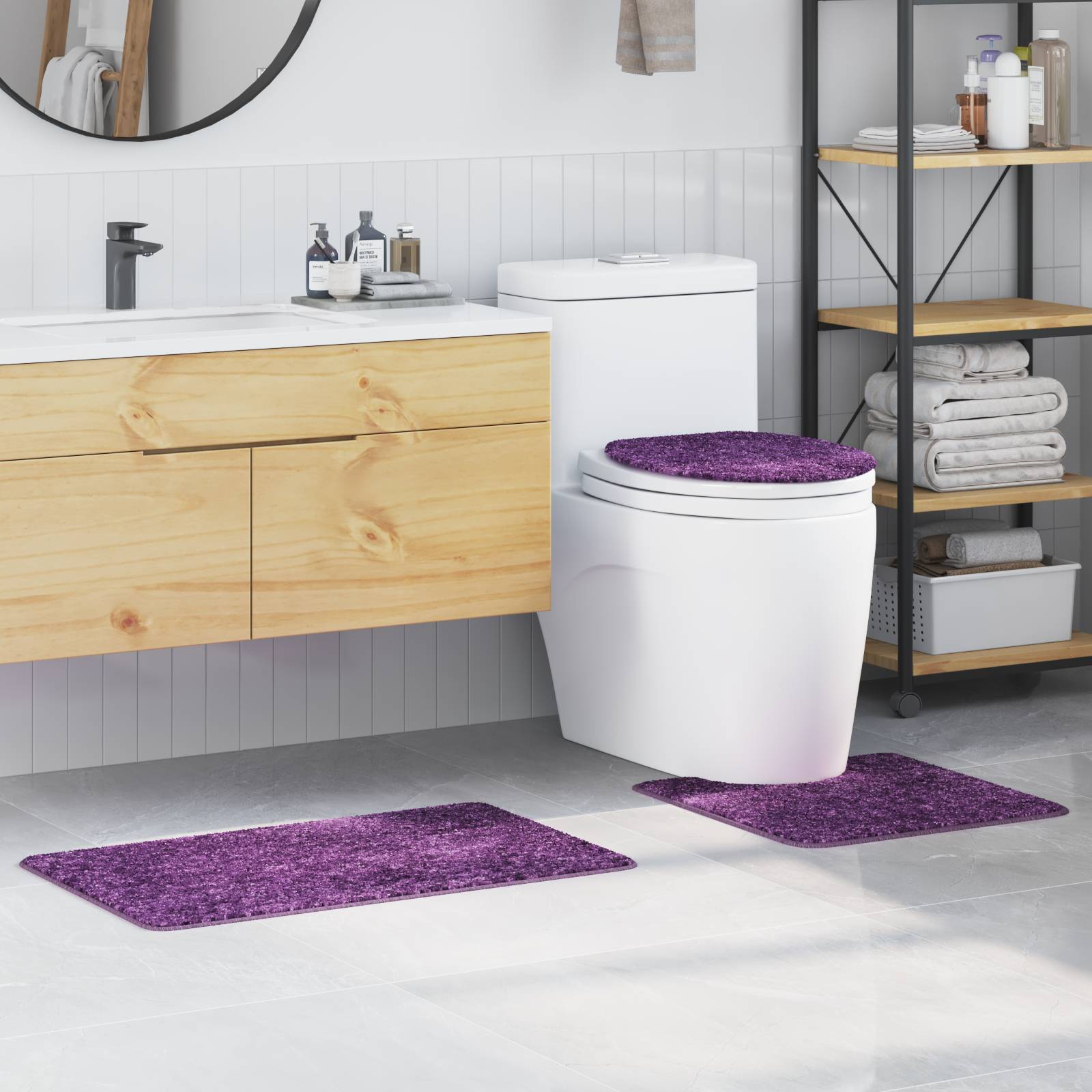 vidaXL 3-tlg. Badematten-Set Lila Polypropylen Rutschfest