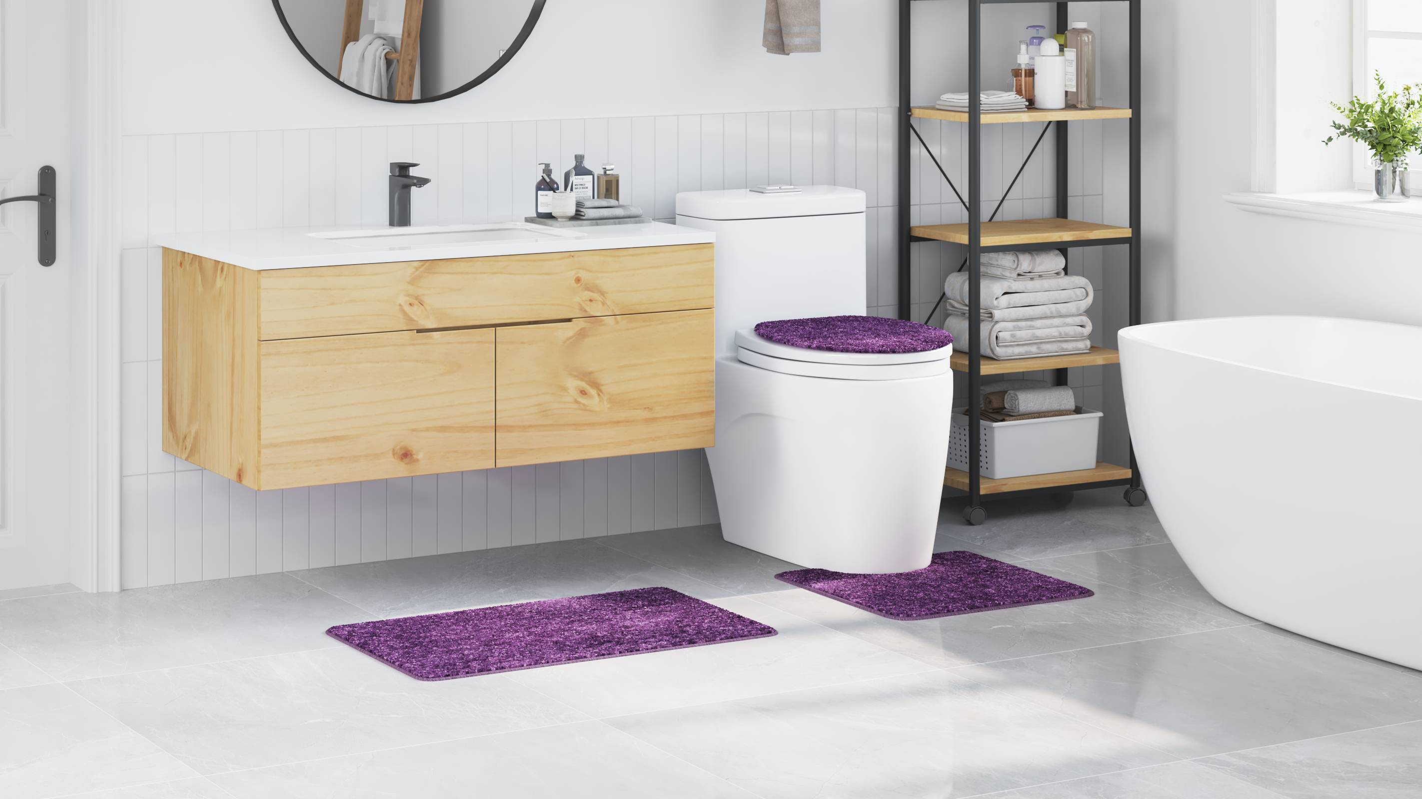 vidaXL 3-tlg. Badematten-Set Lila Polypropylen Rutschfest