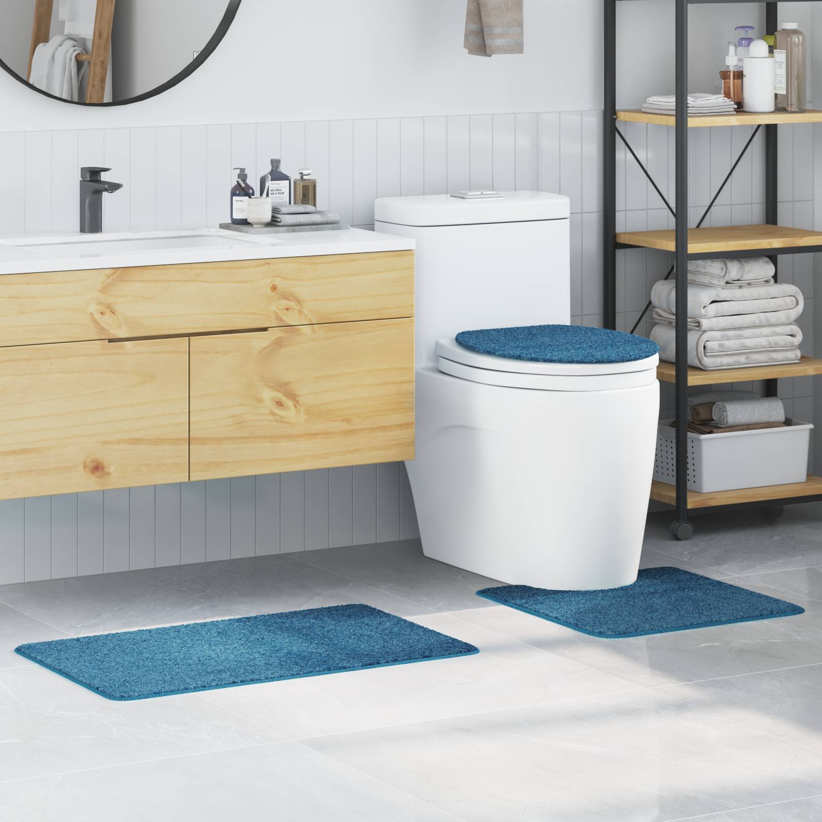 vidaXL 3-tlg. Badematten-Set Blau Polypropylen Rutschfest