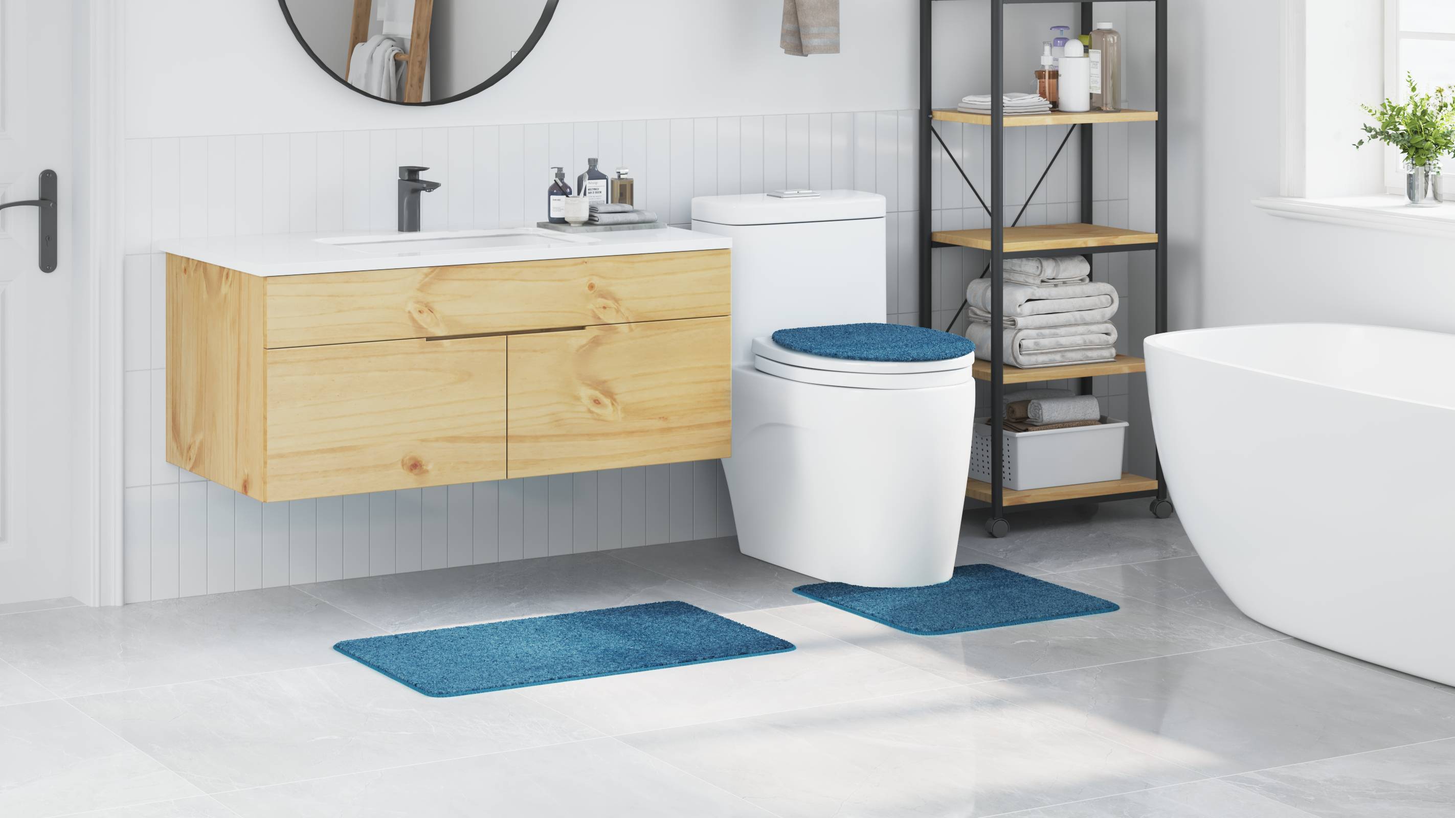 vidaXL 3-tlg. Badematten-Set Blau Polypropylen Rutschfest