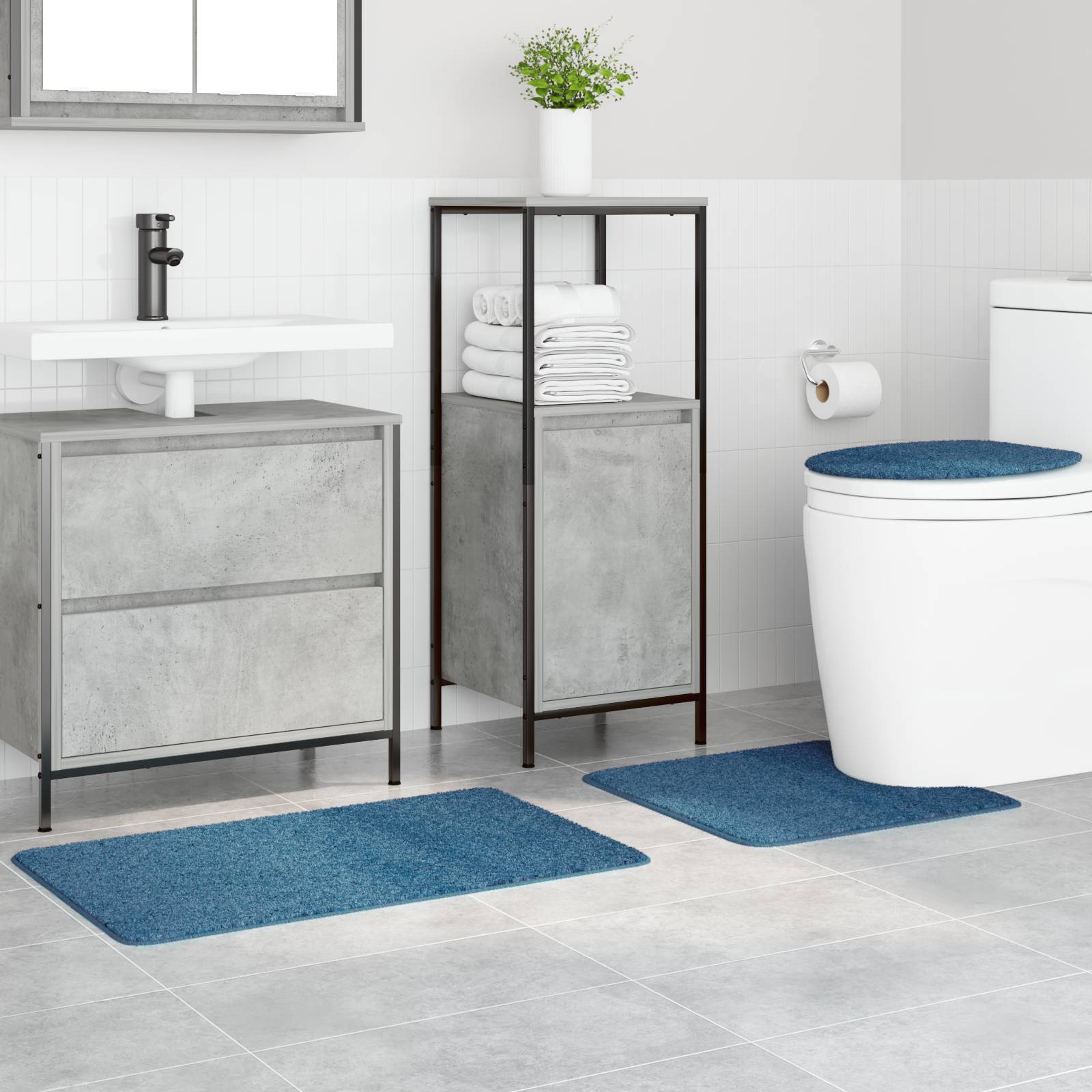 vidaXL 3-tlg. Badematten-Set Blau Polypropylen Rutschfest