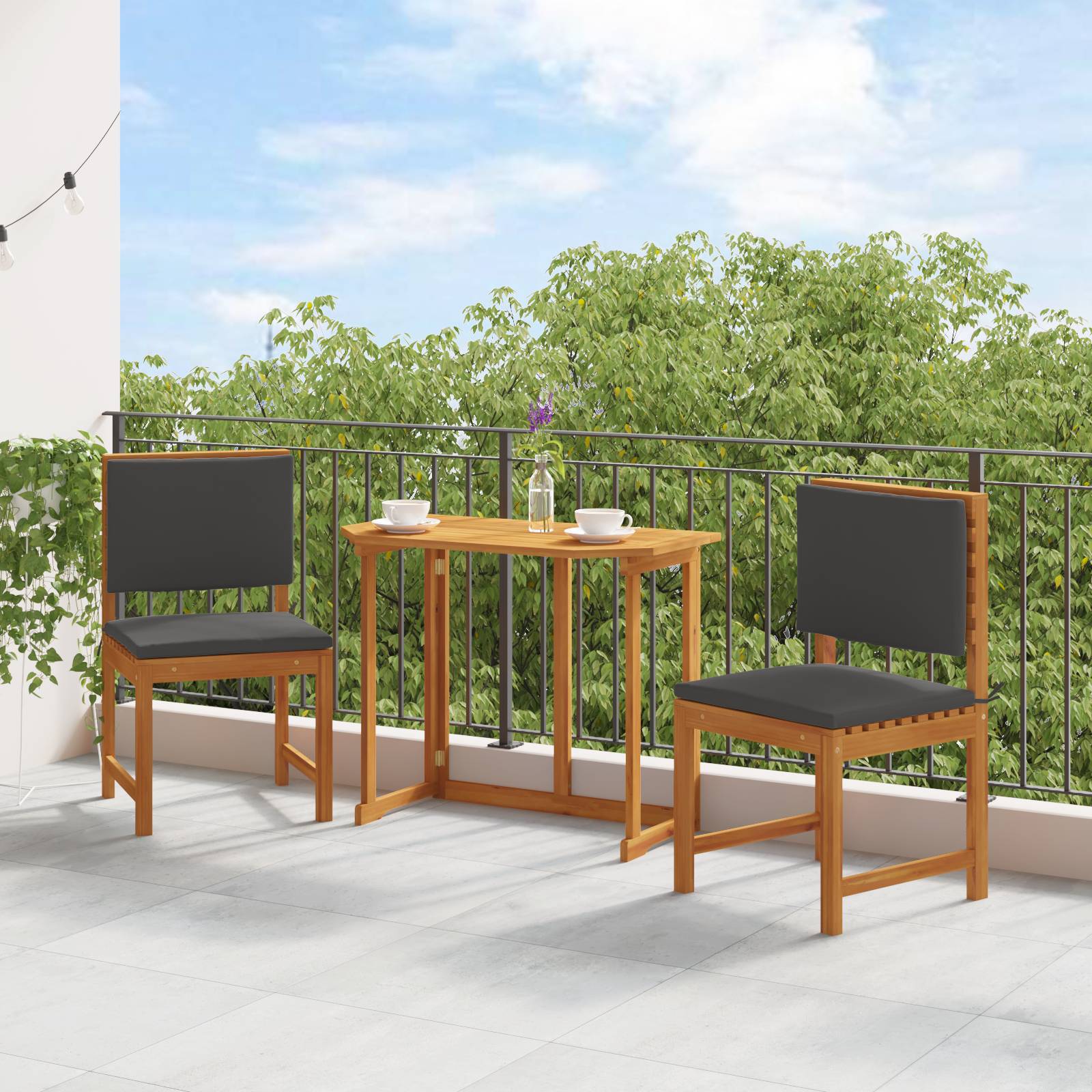 vidaXL Gartenstühle ohne Armlehnen mit Kissen 2 Stk. Massivholz Akazie