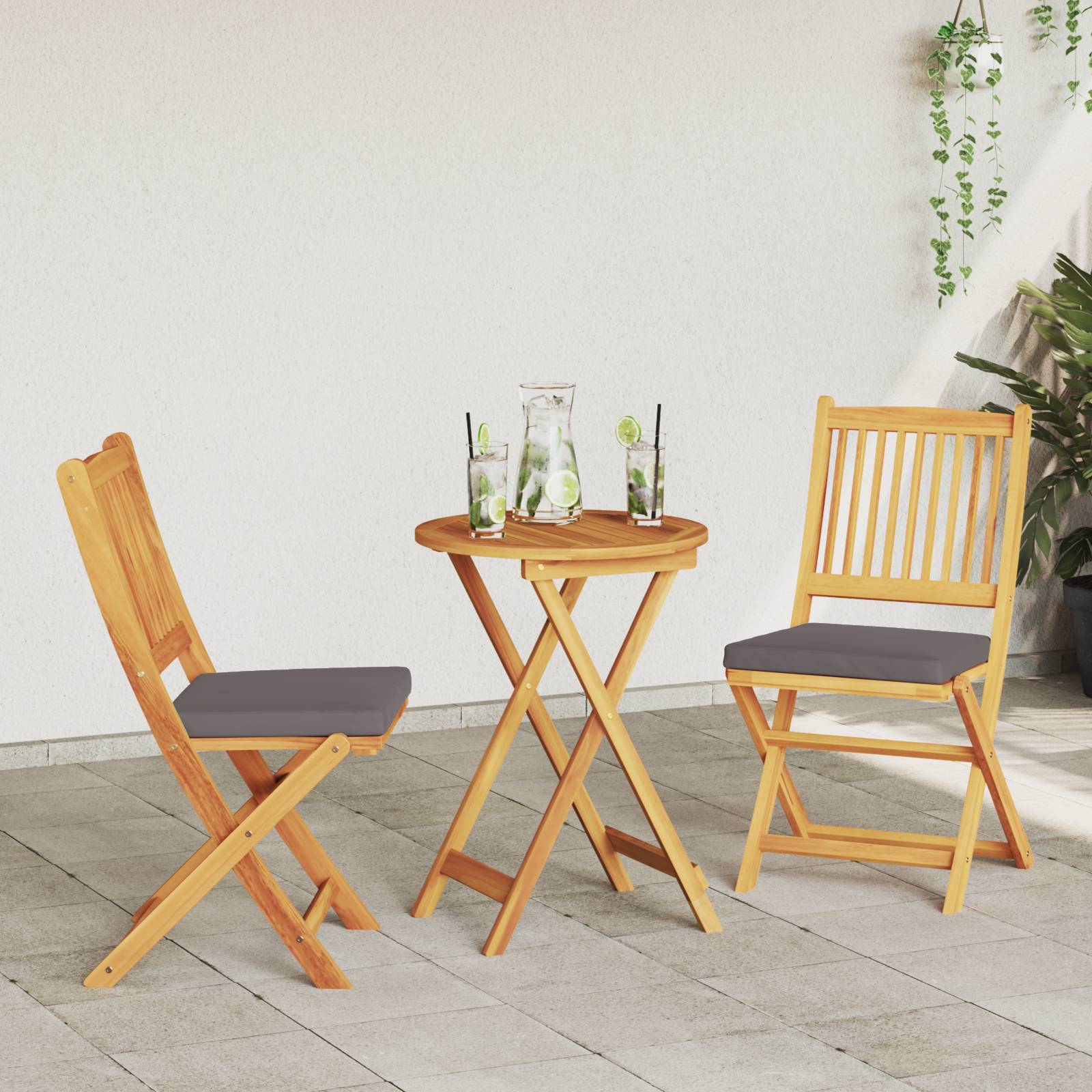 vidaXL Gartenstühle mit Grauen Kissen 2 Stk. Klappbar Akazienholz