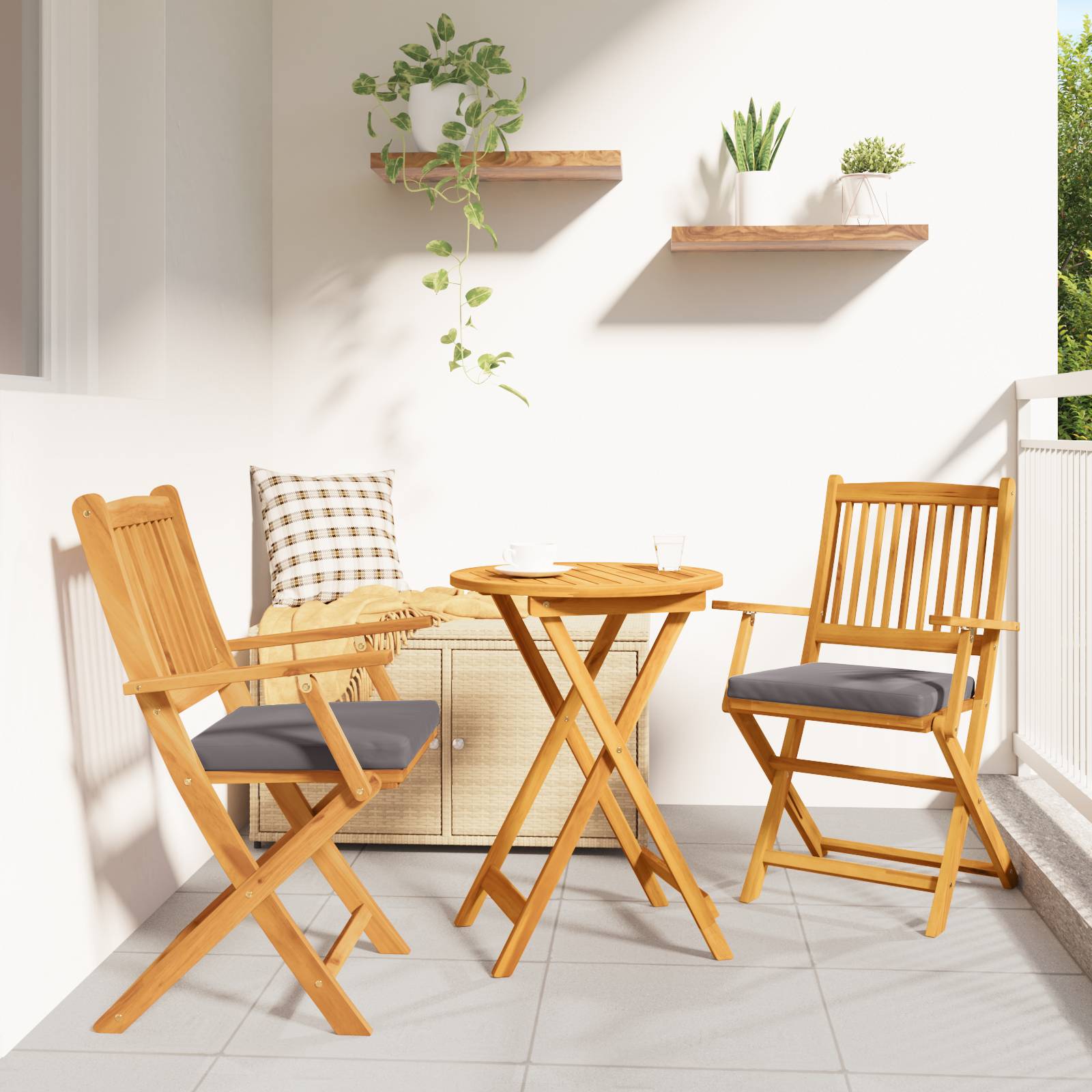 vidaXL Gartenstühle mit Grauen Kissen 2 Stk. Klappbar Akazienholz
