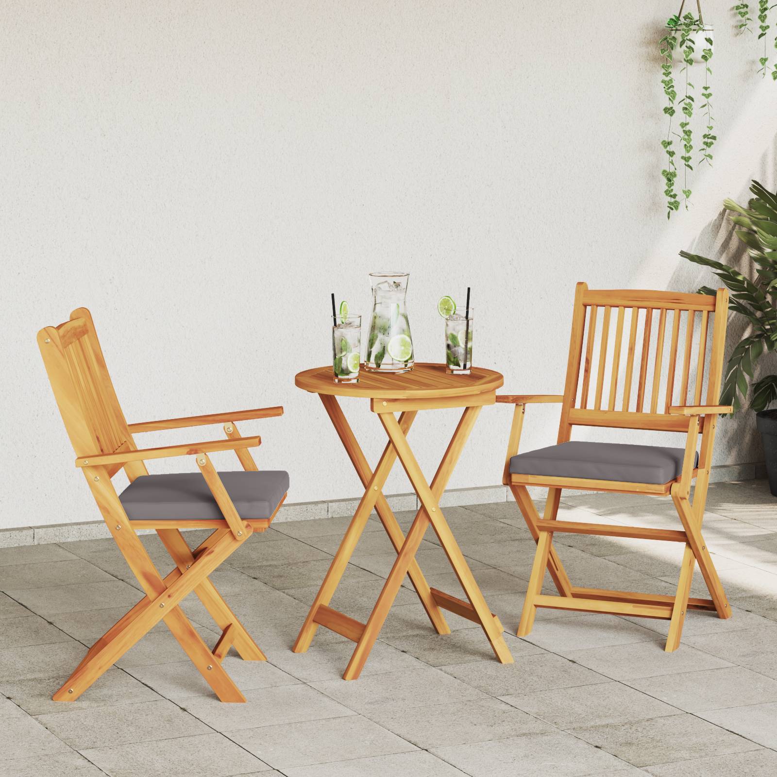 vidaXL Gartenstühle mit Grauen Kissen 2 Stk. Klappbar Akazienholz