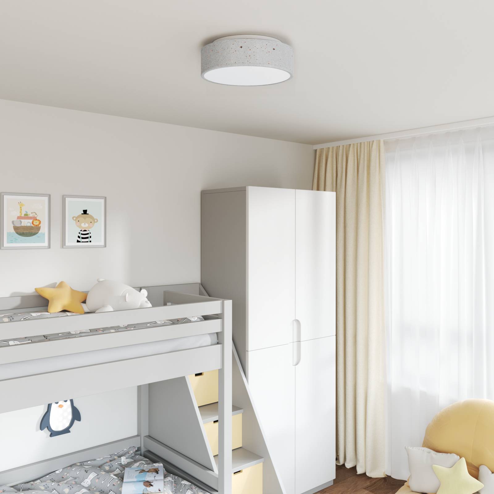 vidaXL Deckenleuchten mit Sternenhimmel Grau Ø 38 cm Stoff E27