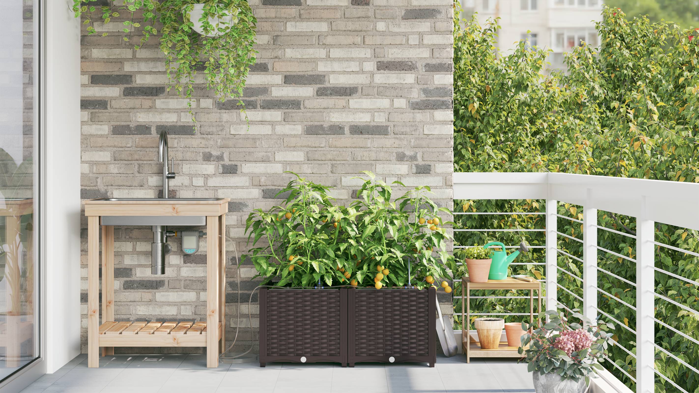 vidaXL Pflanzkästen mit Bewässerungssystem 2 Stk. Braun