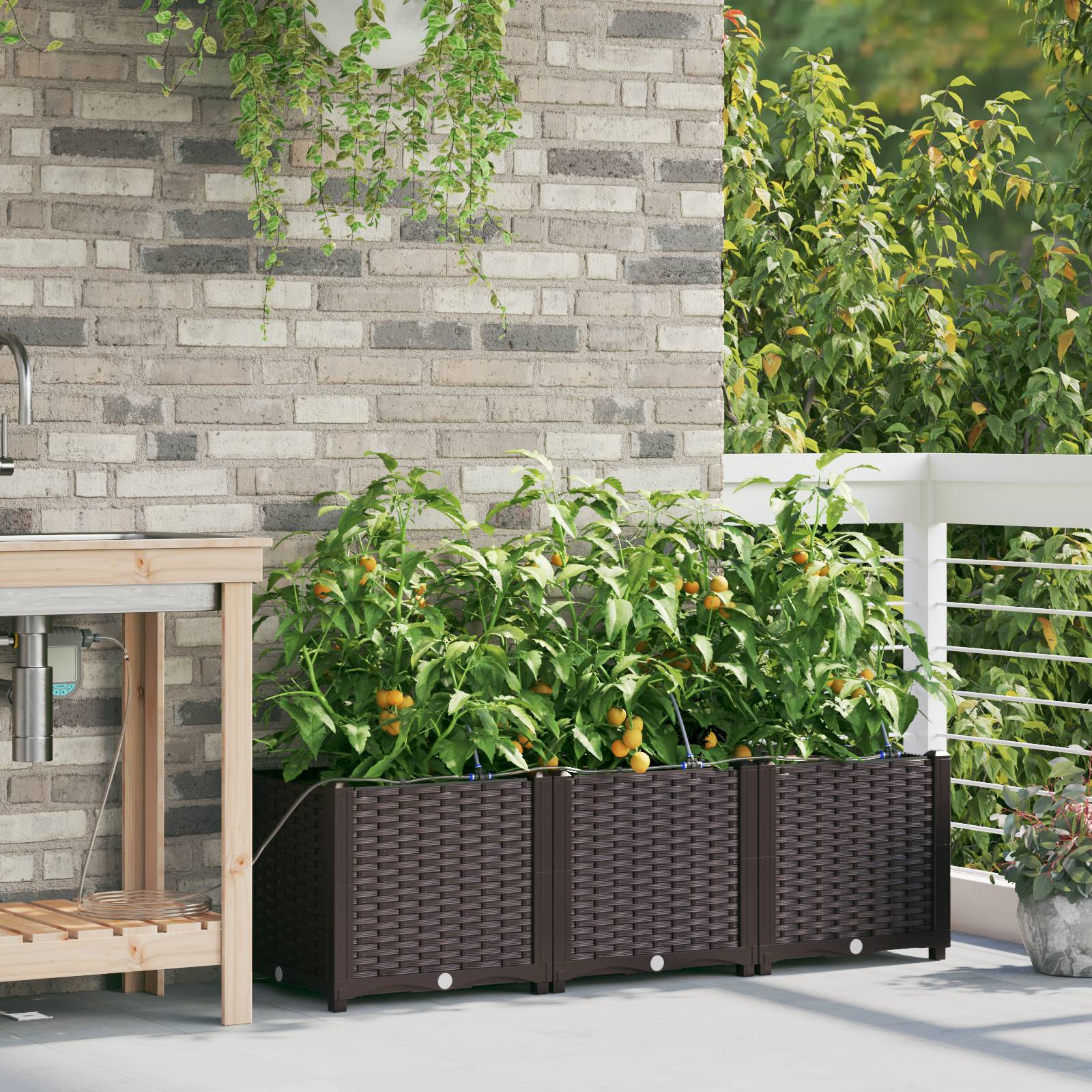 vidaXL Pflanzkästen mit Bewässerungssystem 3 Stk. Braun