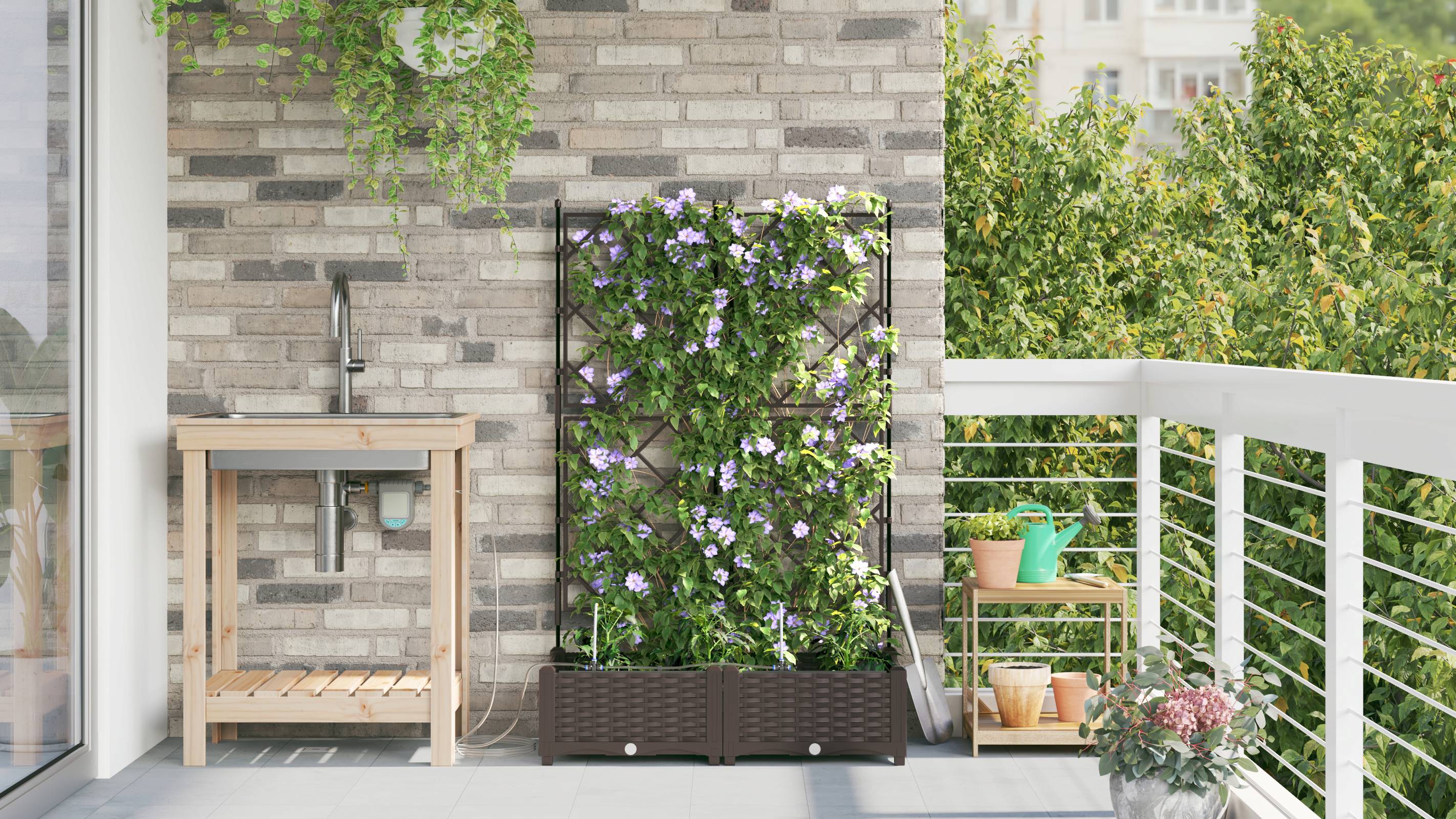 vidaXL Pflanzkästen mit Bewässerungssystem 2 Stk. Braun